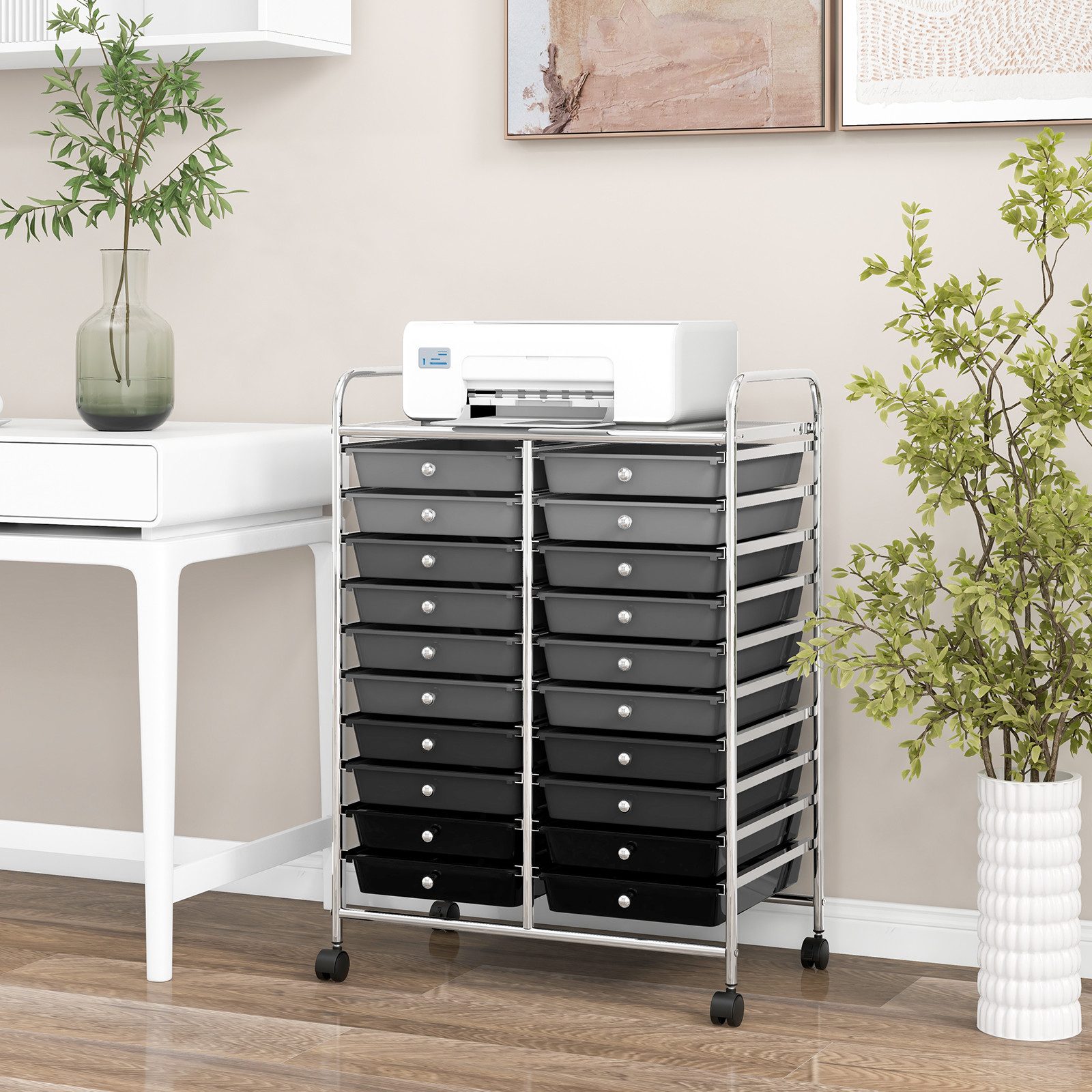 COSTWAY Rollwagen, mit 20 stapelbaren Schubladen & Metallrahmen, 63x39x88cm