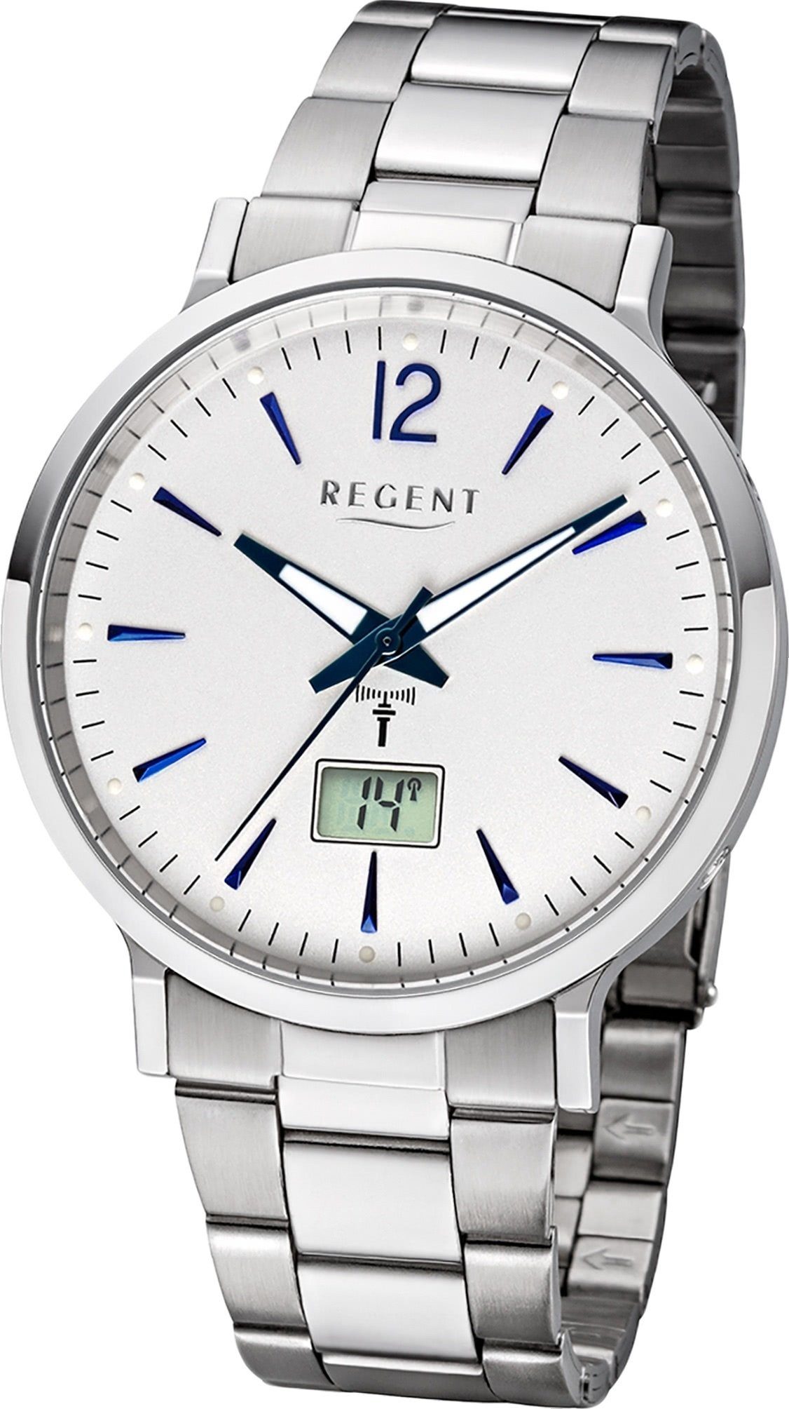Regent Funkuhr Regent Metall Herren Uhr FR-246, Herrenuhr mit Metallarmband, rundes Gehäuse (ca. 40mm), Elegant-Style