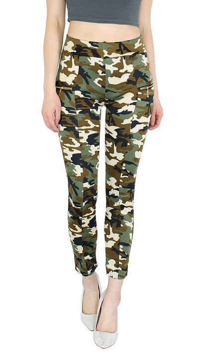 dy_mode Röhrenhose Damen Röhrenhose Treggings Camouflage Muster Stoff Hose mit elastischem Bund