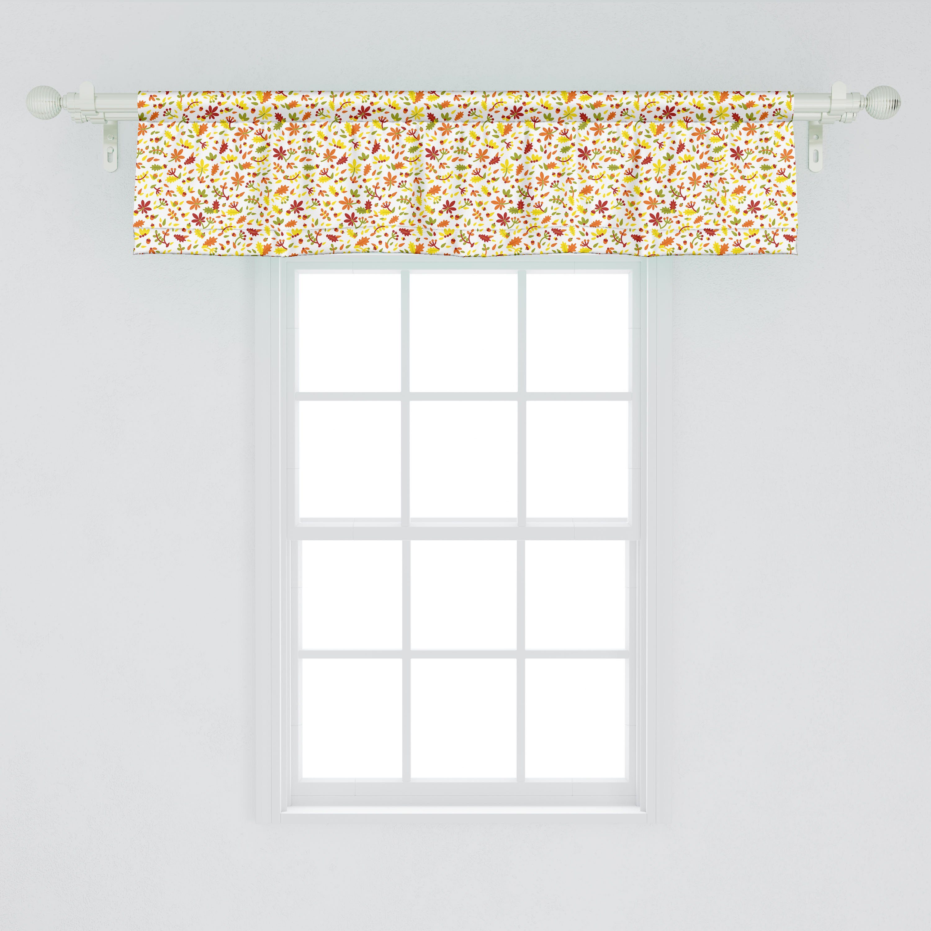 Scheibengardine Vorhang Volant Gelb mit Braun Schlafzimmer Herbst Dekor Abakuhaus, Küche Stangentasche, für Microfaser, Botanik