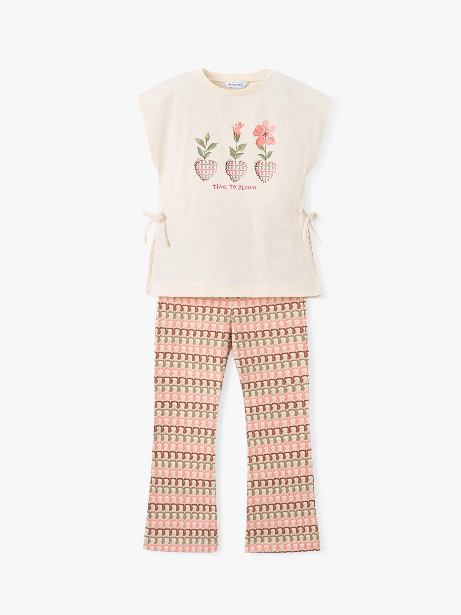 Mayoral Shirt & Hose Mädchen Set aus T-Shirt und Flared Leggings mit Print, beige