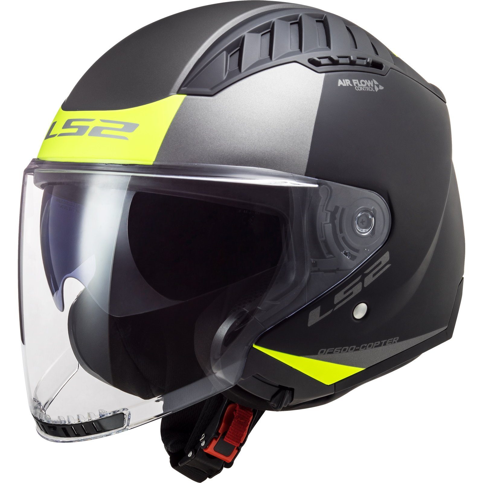 Motorradhelm LS2 OF600 Copter Jethelm Urbane matt schwarz / gelb
