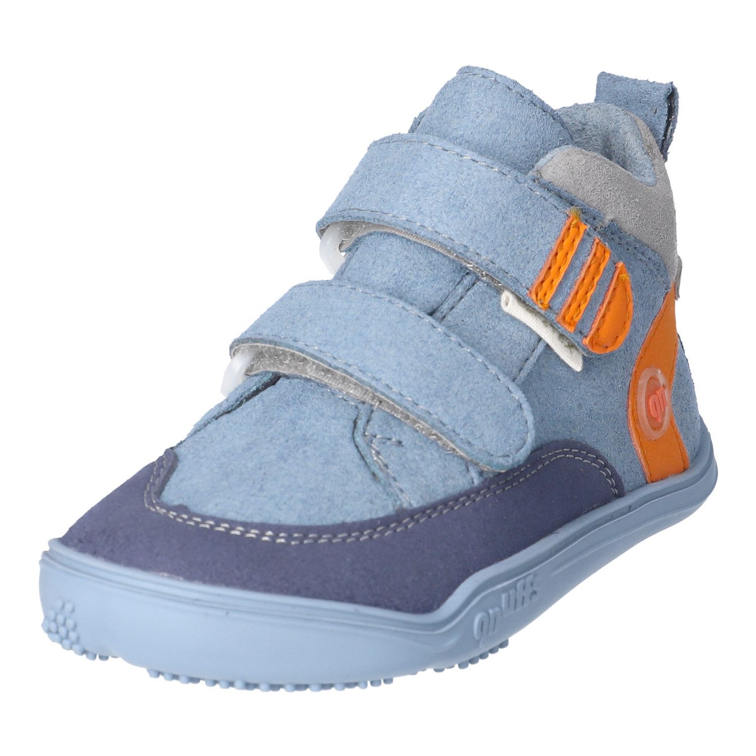 qnuffs Kastanie Barfußschuh Klettschuh, mit Namensschild an der Ferse, kürzbarer Klettriemen