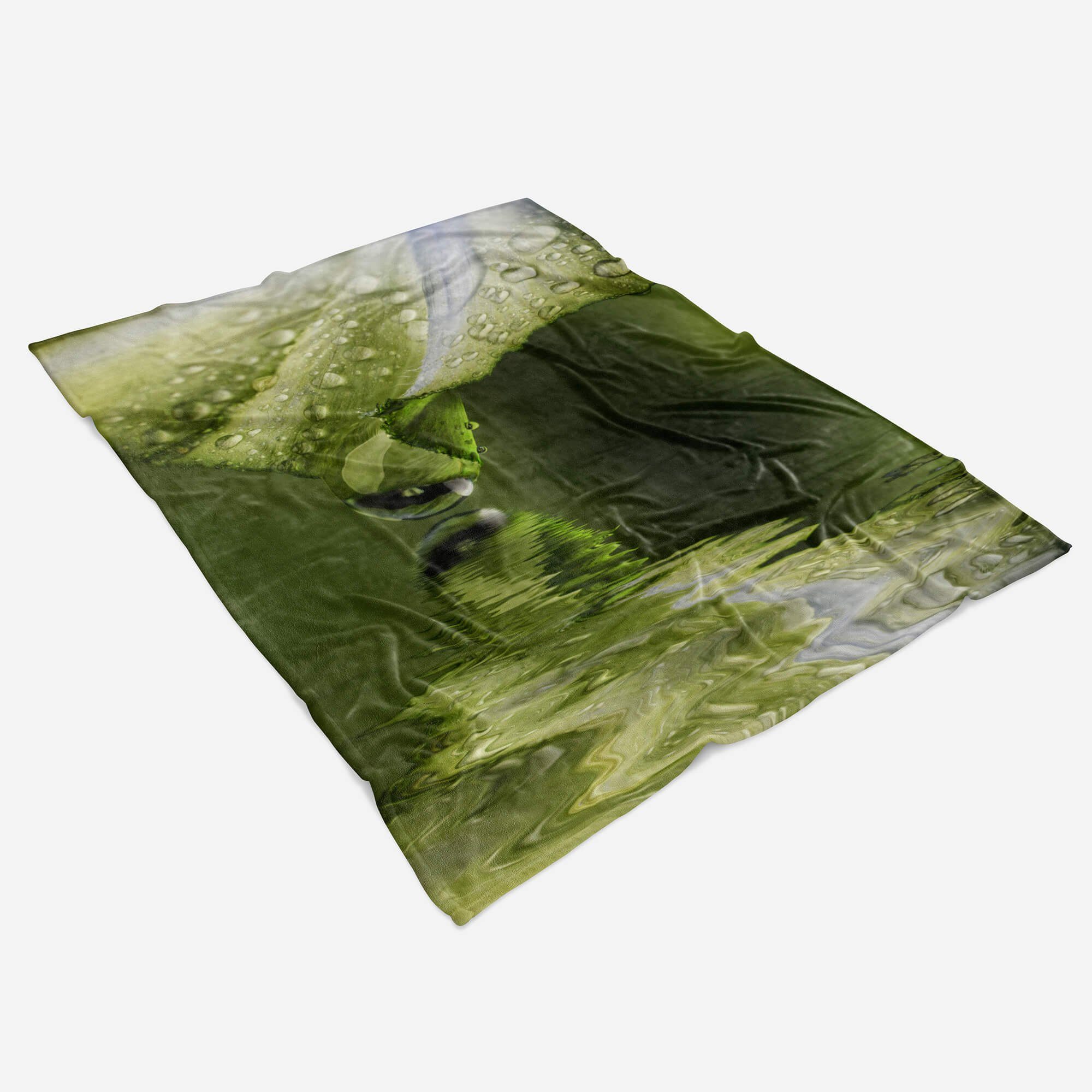 Handtuch Handtücher Art Baumwolle-Polyester-Mix Kuscheldecke Sinus Handtuch Strandhandtuch Fotomotiv Saunatuch Wassertropfen, Grün (1-St), mit