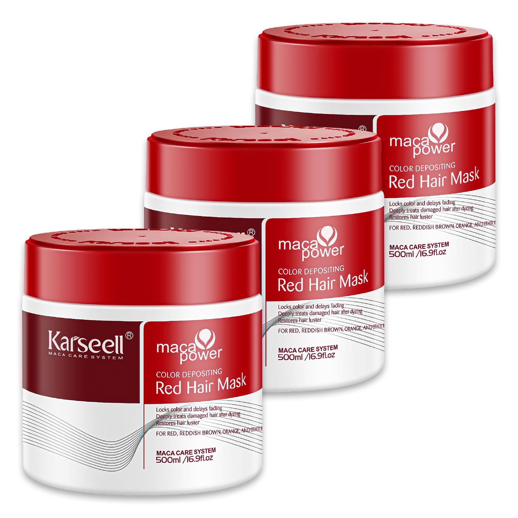 Karseell Haarmaske Rote Farbschutz Haarmaske Farbauffrischung Coloriertes Haar 500ml, 3-tlg., Haarmaske, Haarkur, Haarpflege, Karseell