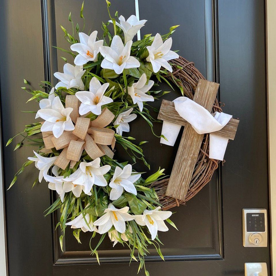 SCRTD Dekokranz Dekorativer Kranz Künstliche Wildblumen Türkranz Frühling  und Sommer, Osterdeko Garten