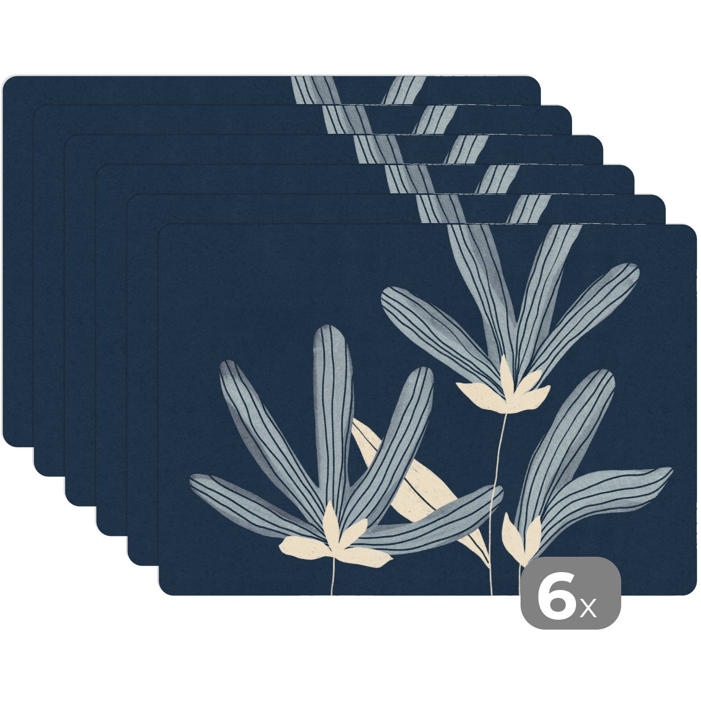 Pflanzen Natur, (6-St), Blau MuchoWow, Platzset, Schmutzabweisend - Blumen Platzmatte, - Platzdecken, - Tischmatten, Platzset,