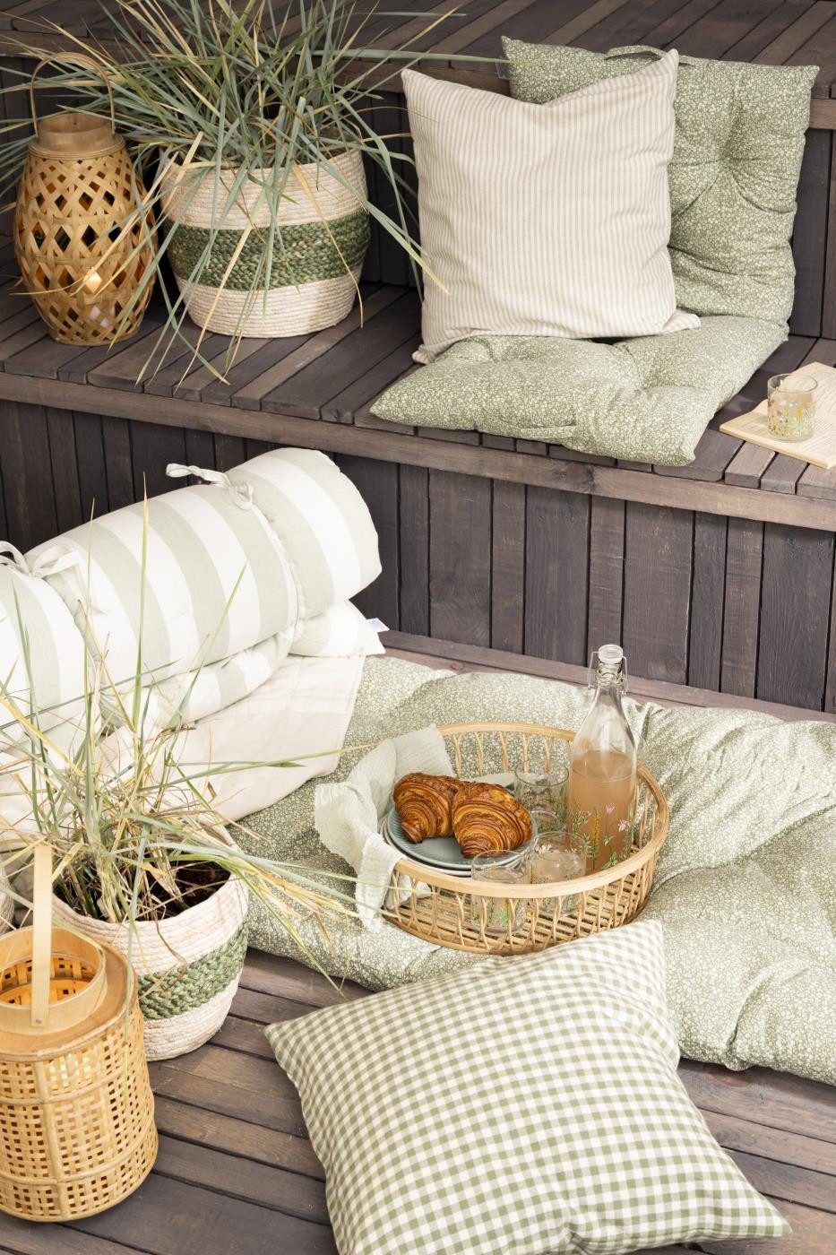 Ib Laursen Allzweckkorb Ib Laursen Korbsatz 3er Set Creme mit grünem Streifen