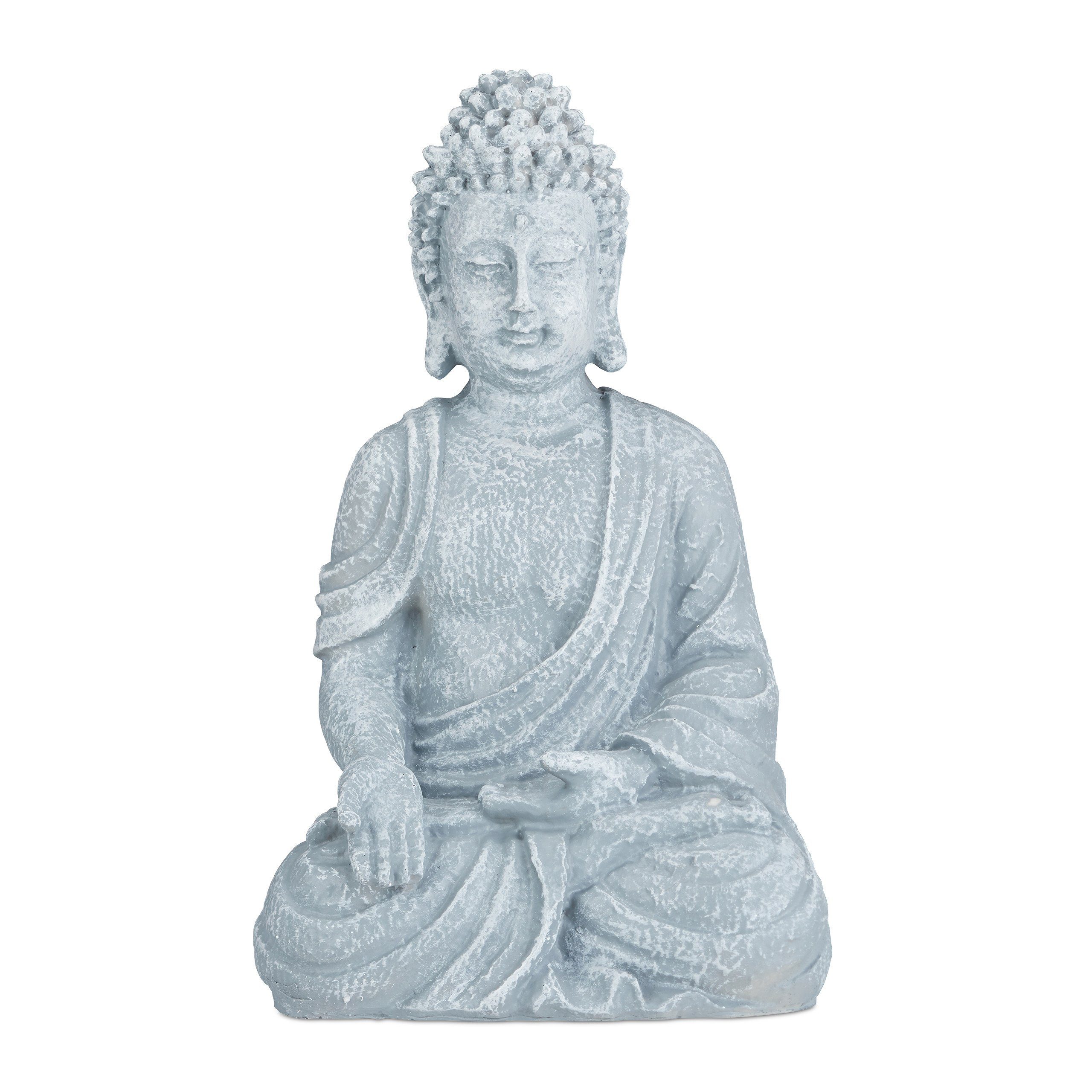 relaxdays Buddhafigur Buddha Figur sitzend 40 cm, hellgrau