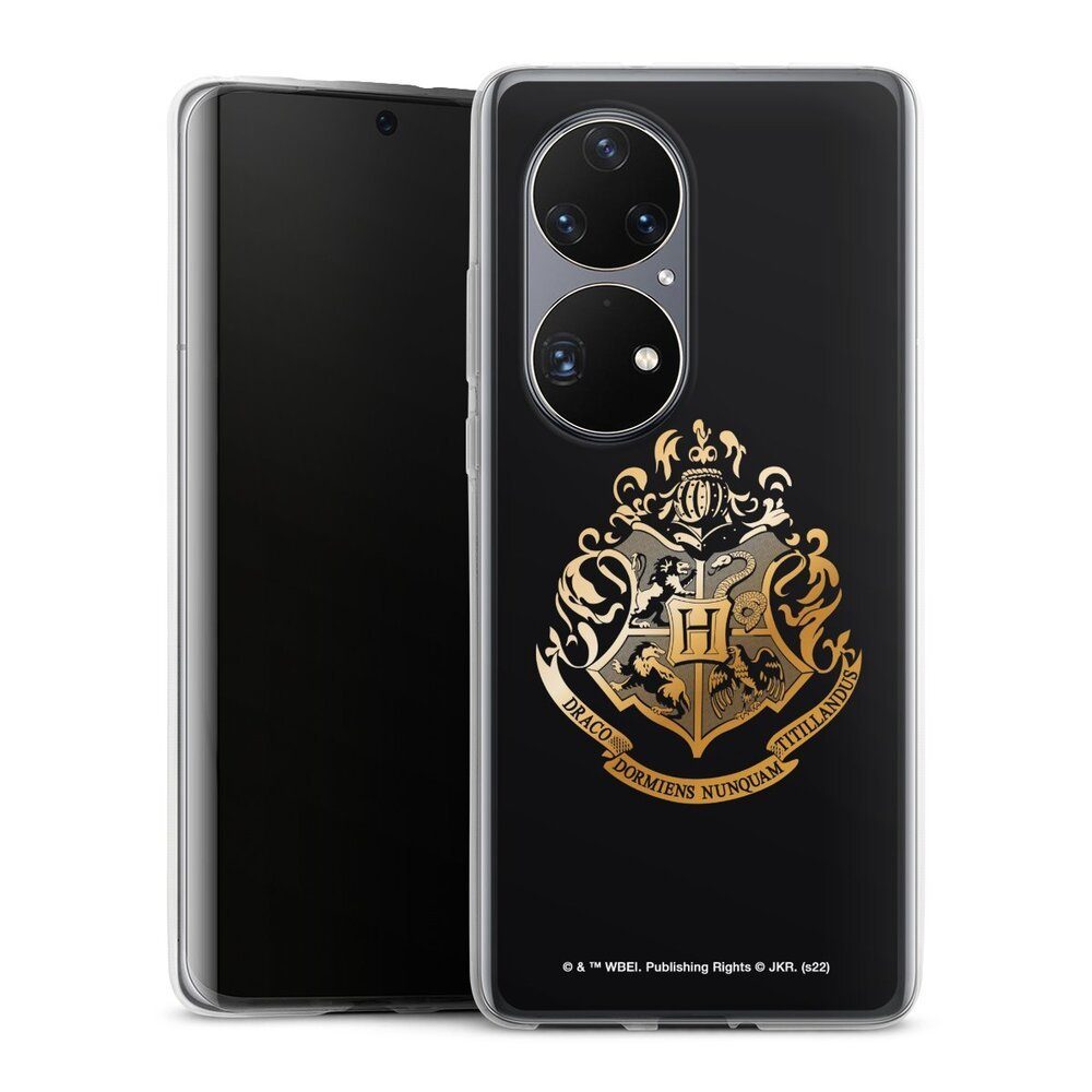 DeinDesign Handyhülle Wappen Harry Potter Hogwarts Hogwarts Logo Black Gold, Huawei P50 Pro Silikon Hülle Bumper Case Handy Schutzhülle