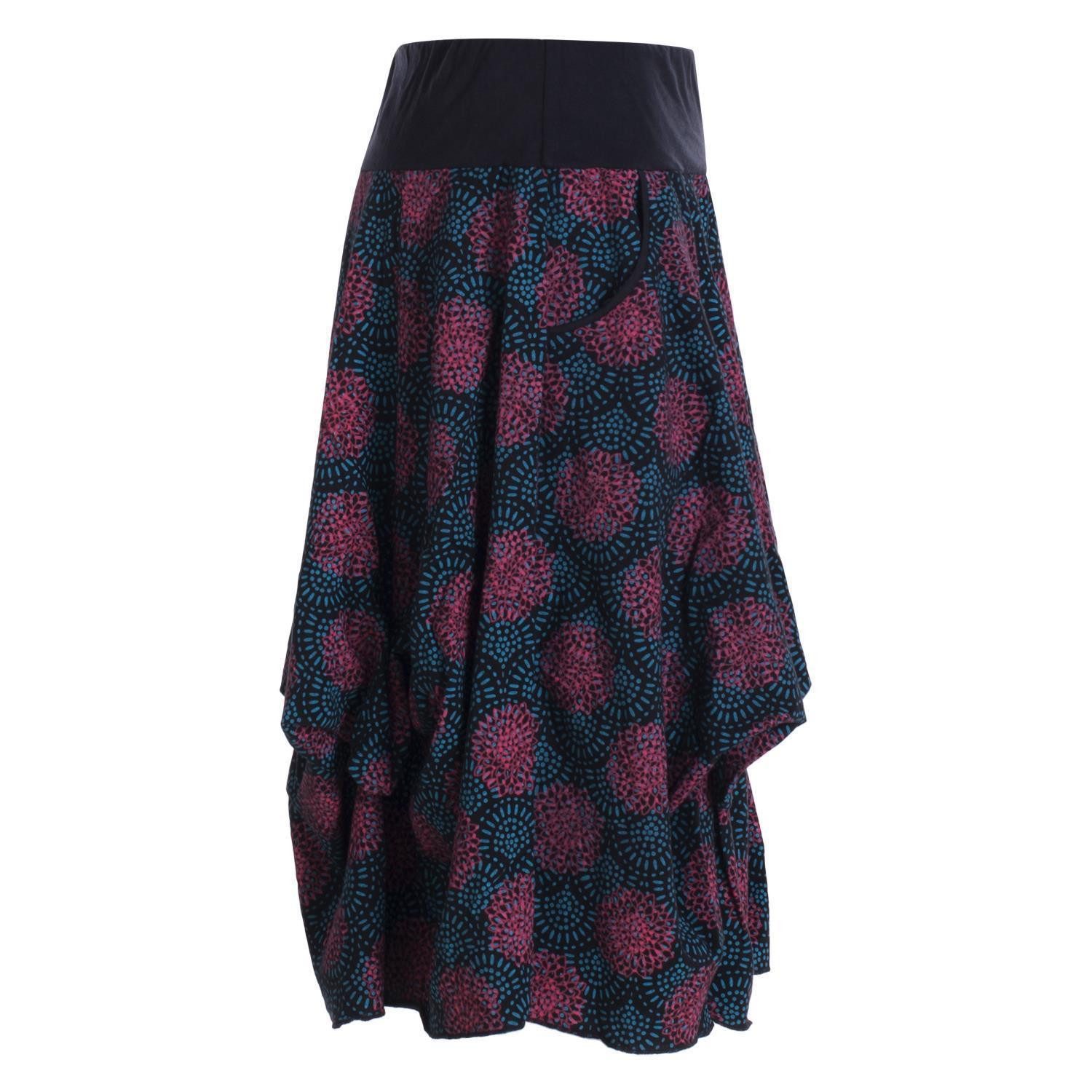 Vishes Jerseyrock Damen Ballon-Rock Knielang Pump-Rock Baumwolle Blüten-Muster Hippie, Retro Sytyle, Alternative Bekleidung