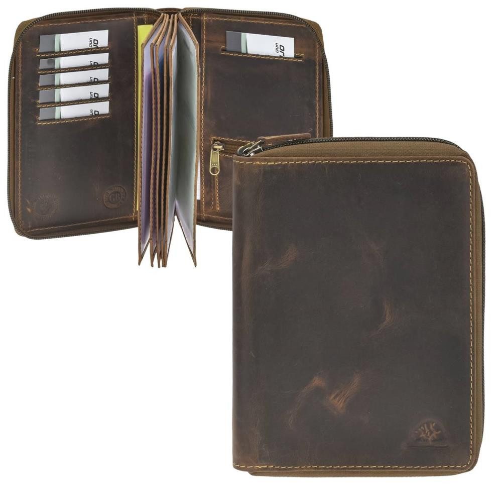 Kartenetui "Vintage" Ausweisetui Leder 13x17cm mit Reißverschluss antikbraun