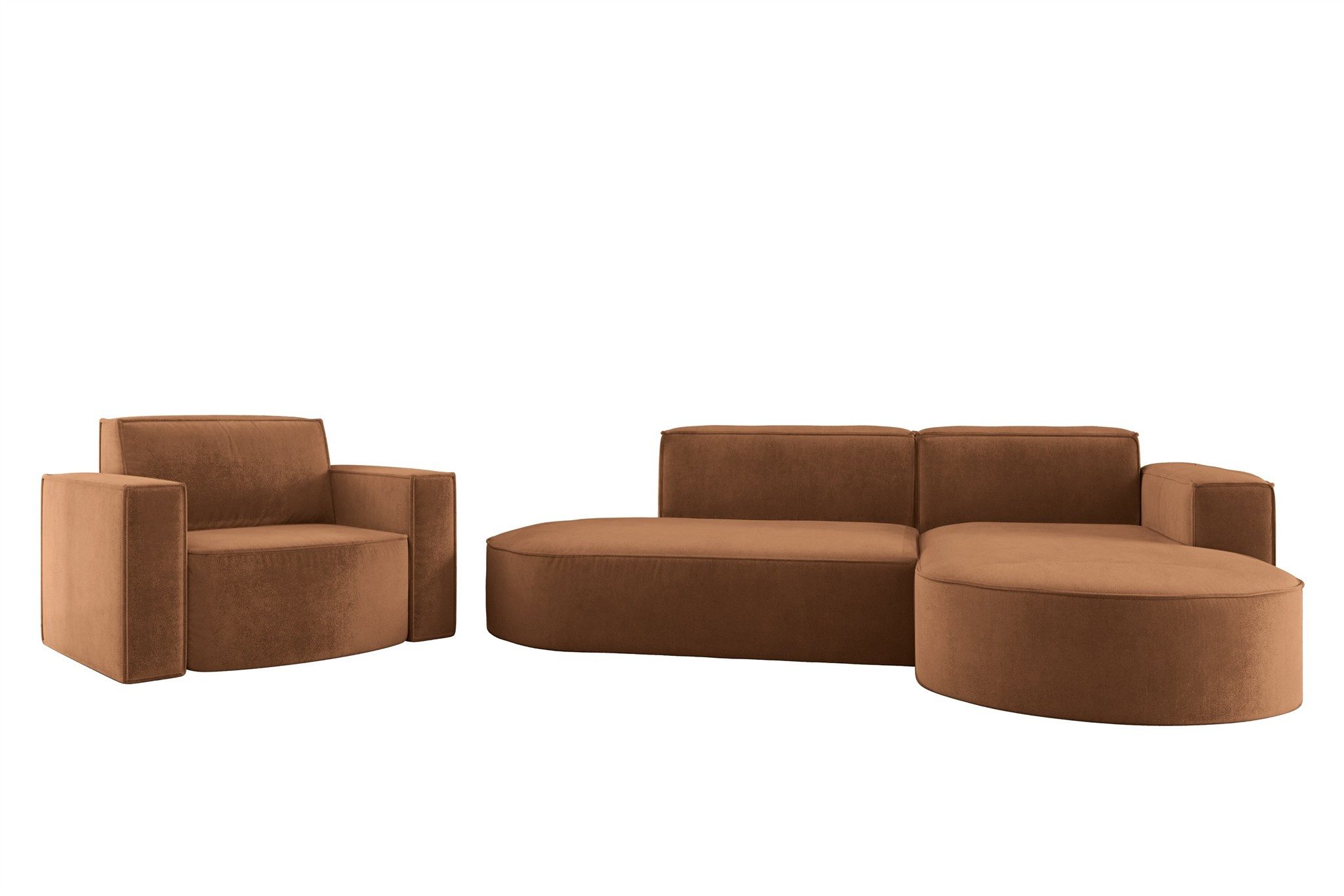 Fun Möbel Polstergarnitur Sofaset Designerecksofa PALMA XS plus Sessel in Scala oder Noel, (Ecksofa plus Sessel, Ottomane Links oder Rechts), Rundumbezug