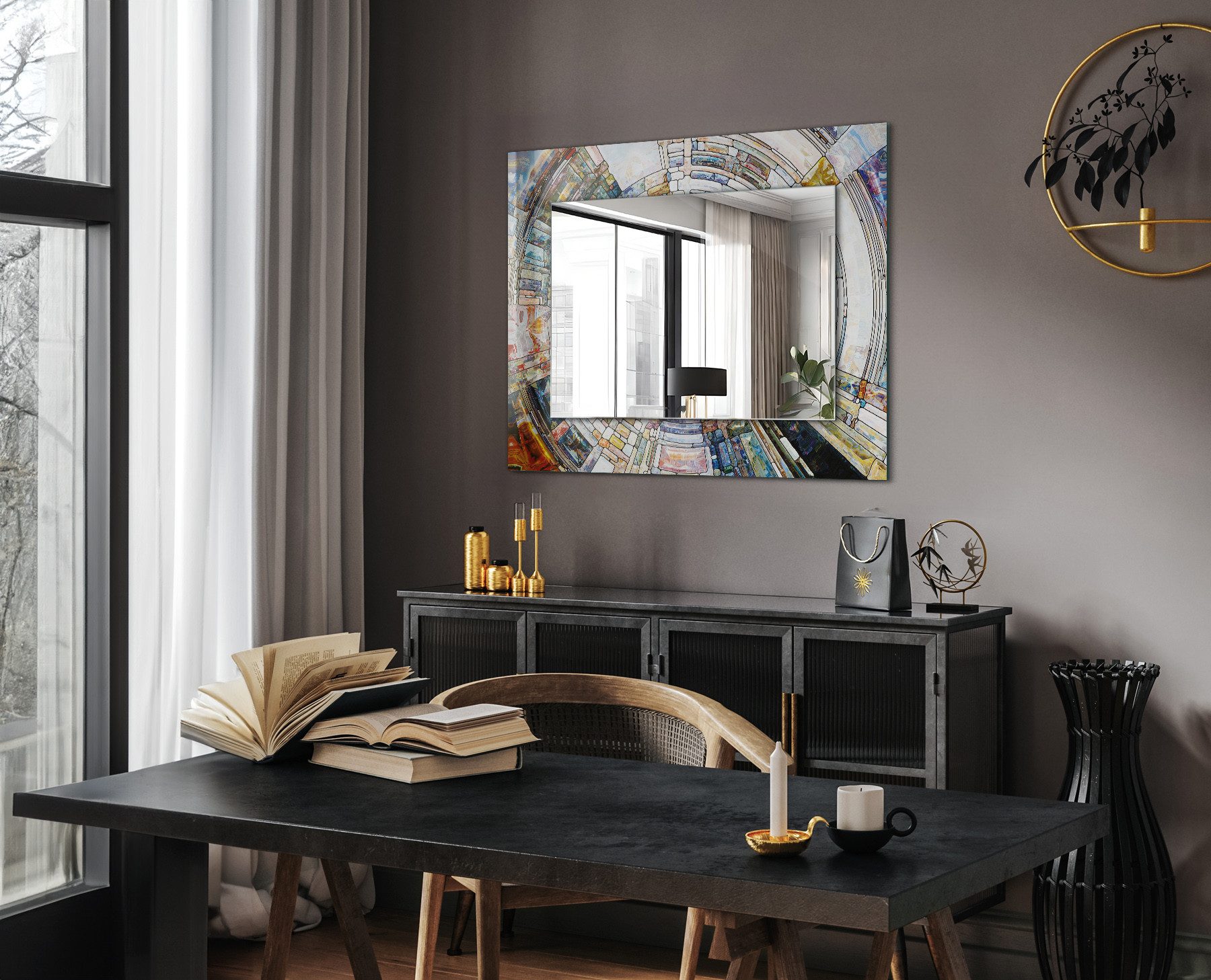 Tulup Dekospiegel Modern Spiegel mit Aufdruck, Hängespiegel, Wandspiegel Deko Badspiegel, Rechteckig