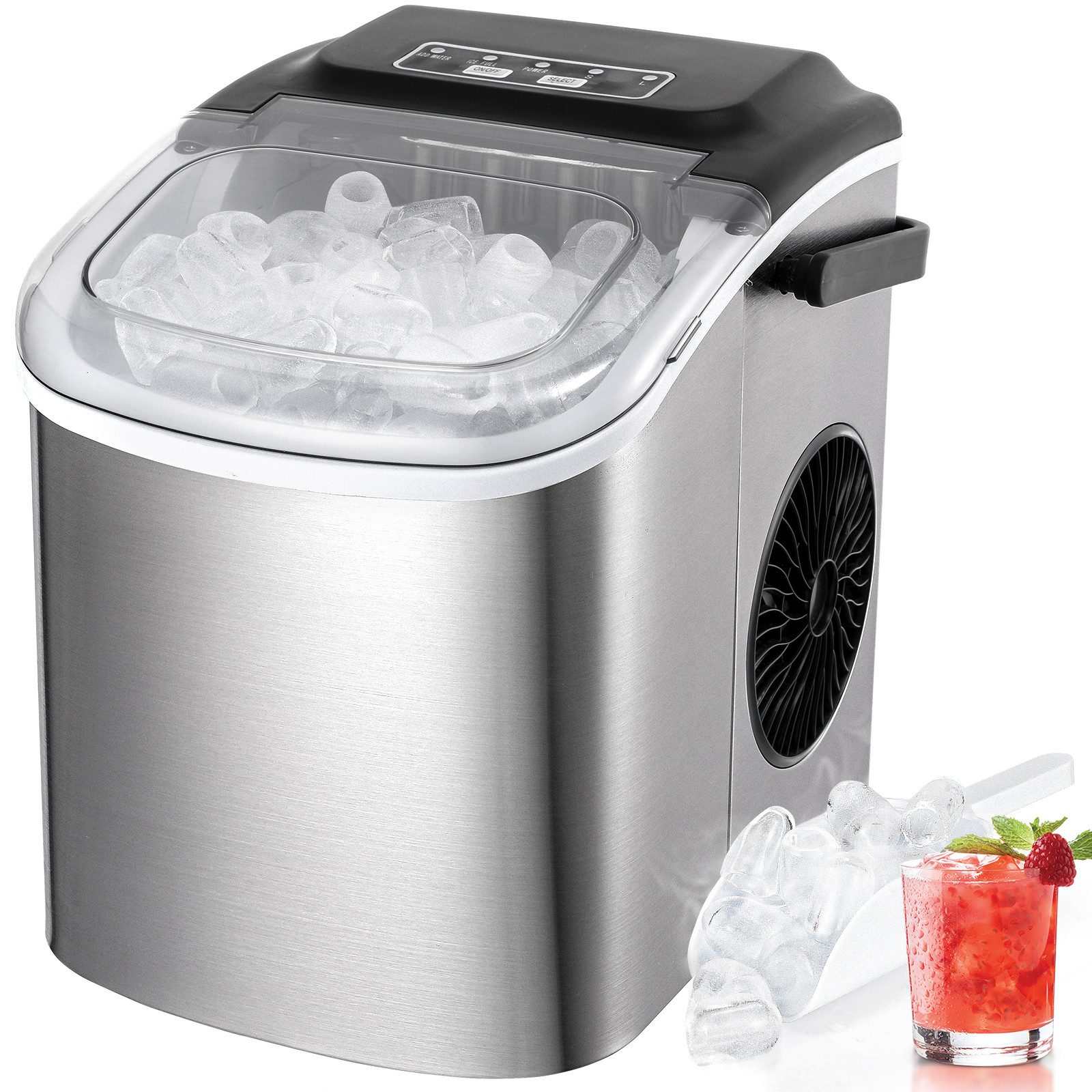 TLGREEN Eiswürfelmaschine Eiswürfelbereiter,9 Eiswürfel in 6 Minuten, 12kg/24h,2 Eiswürfel-Größen, Stummschalten, Selbstreinigung
