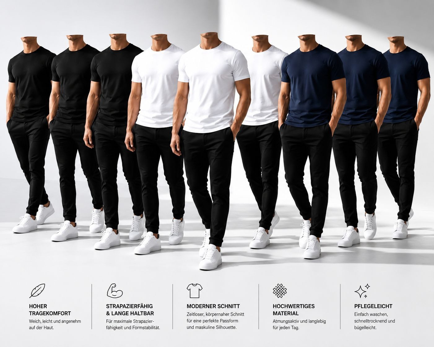 SOLS T-Shirt 9x Herren T-Shirt Uni Set 9er Pack Schwarz Weiß Navy S - 5XL 9 ER Pack Männer T-Shirts Frühling + Sommer