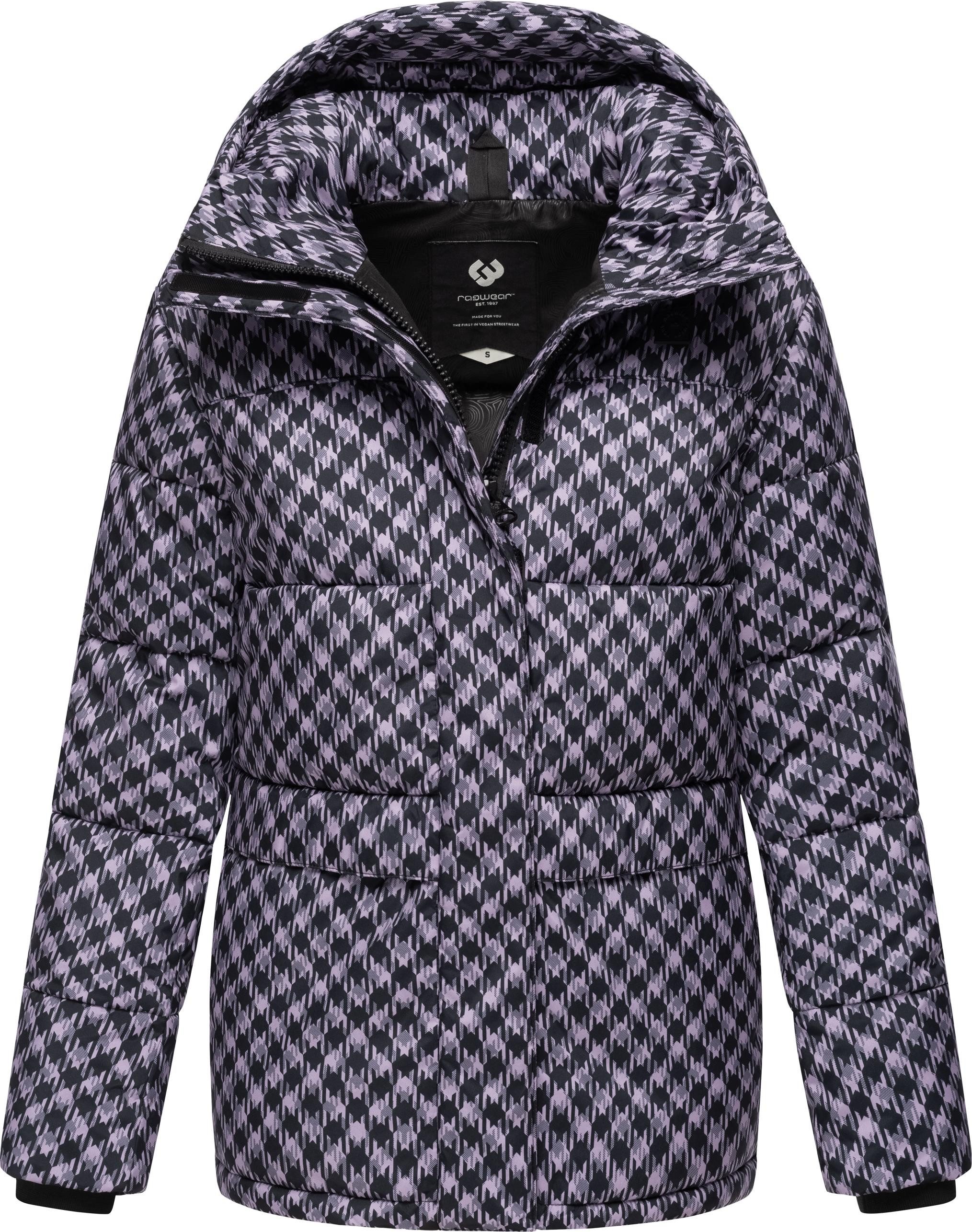 Ragwear Steppjacke Wikesh Print Wasserdichte Damen Winterjacke mit Hahnentritt-Muster