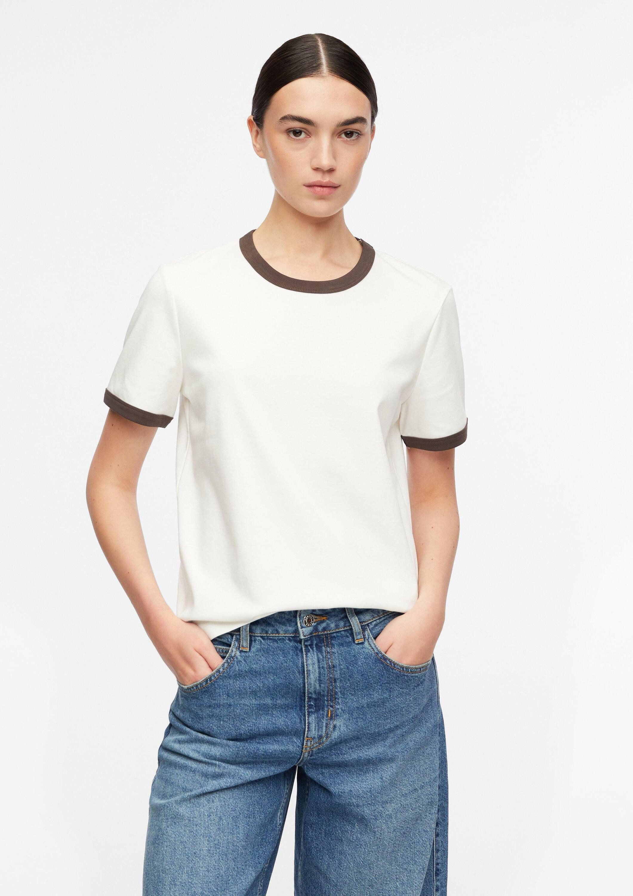 comma Kurzarmshirt T-Shirt Baumwollshirt mit Kontrastbündchen