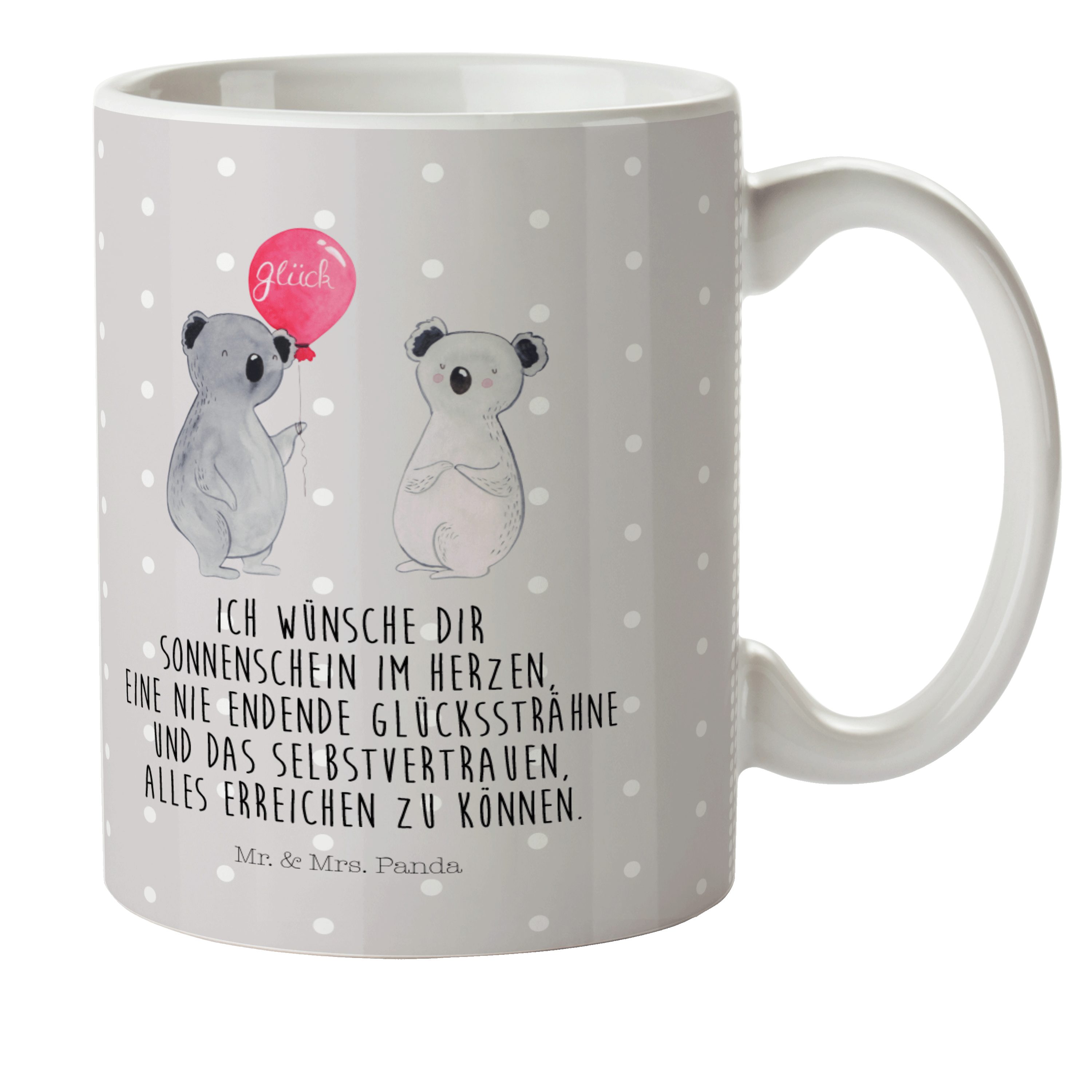 Mr. & Mrs. Panda Kinderbecher Koala Luftballon - Grau Pastell - Geschenk, Koalabär, Kunststoff Tass, Kunststoff
