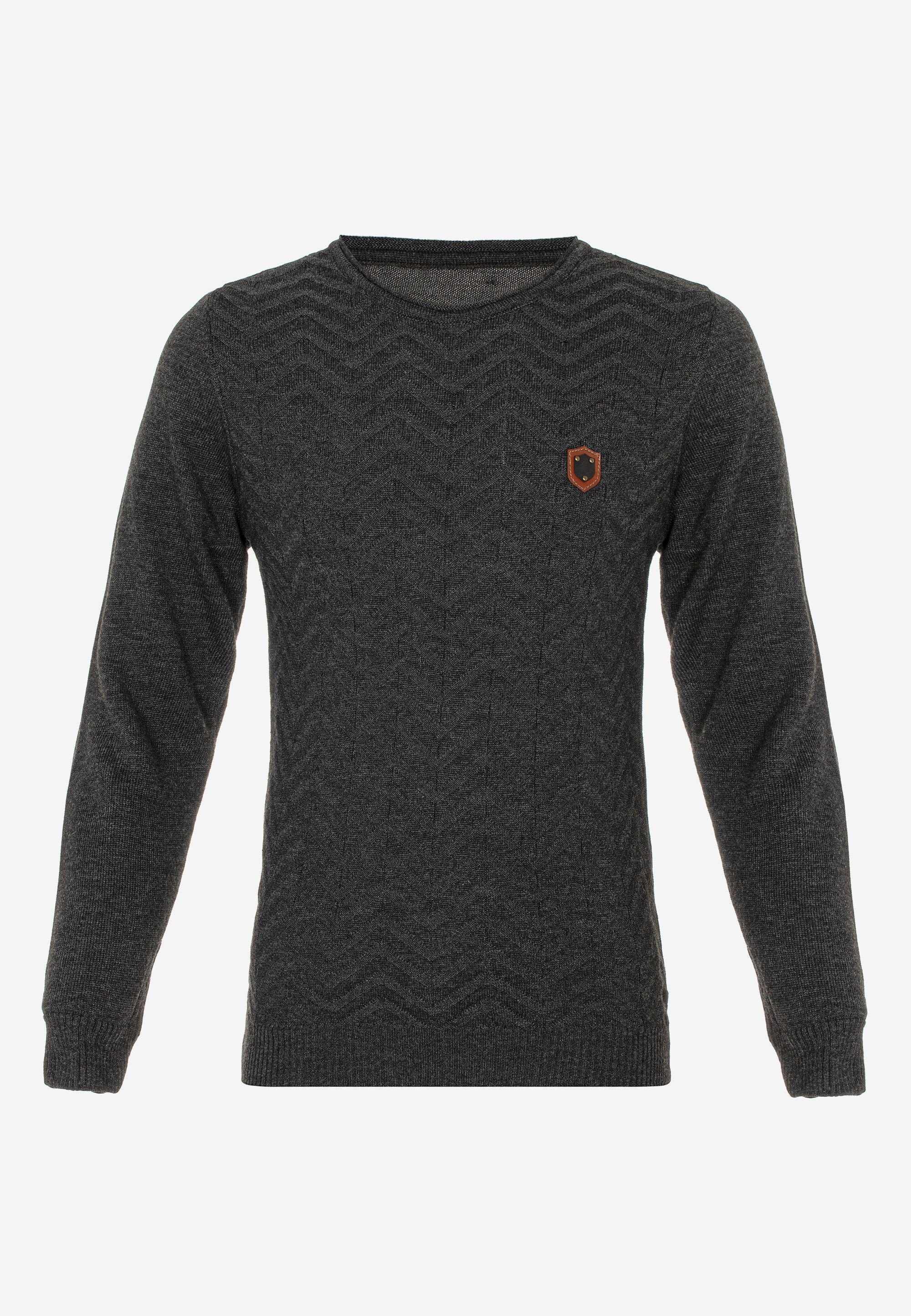 Cipo & bequemem mit Baxx Rundhalsausschnitt Strickpullover anthrazit