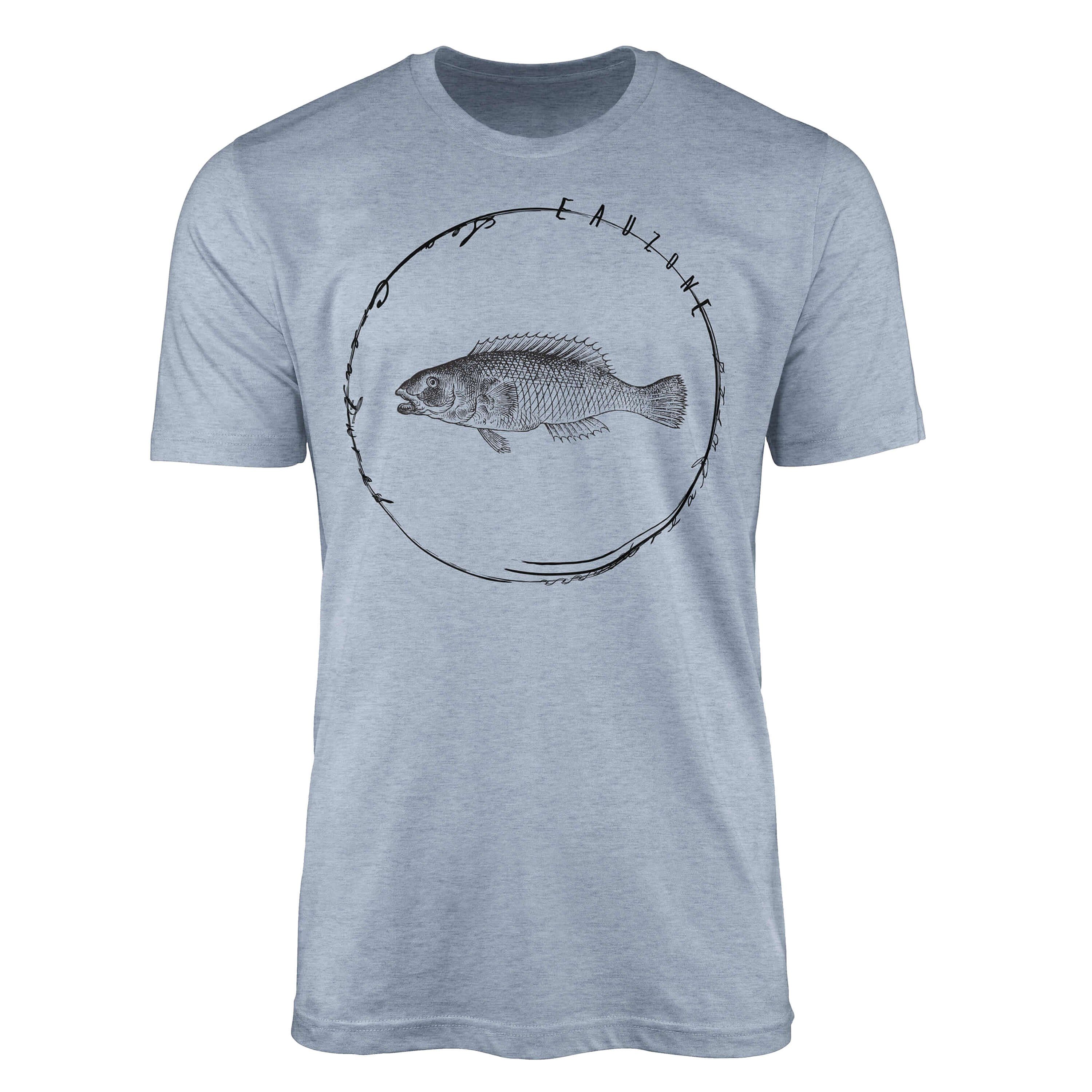 Sinus Art T-Shirt T-Shirt Tiefsee Fische - Serie: Sea Creatures, feine Struktur und sportlicher Schnitt / Sea 041 Stonewash Denim