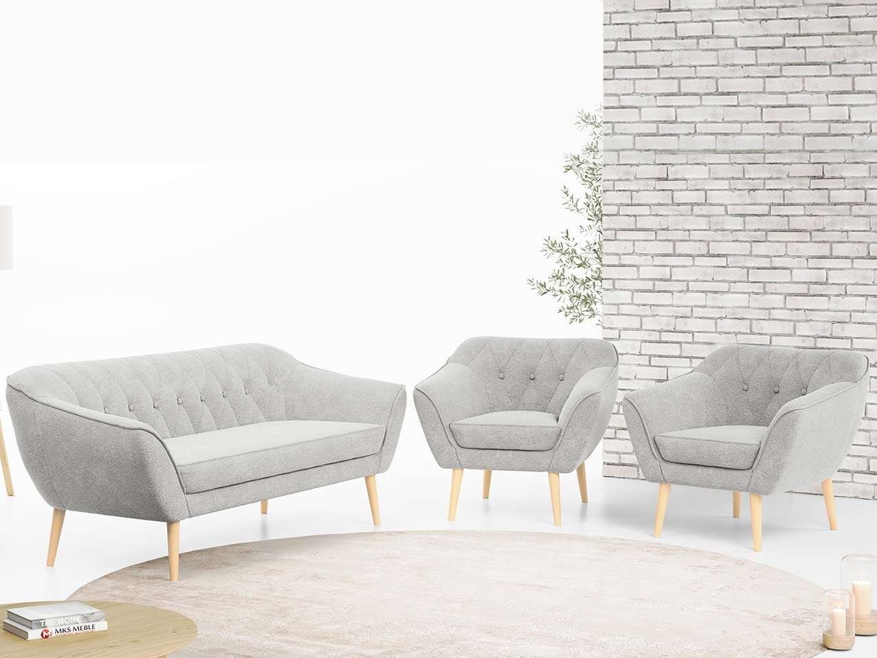 MKS MÖBEL Sofa PIRS 3 1 1, mit Relaxfunktion, Moderne Sofa Set, Skandinavische Deko Hellgrau Matana