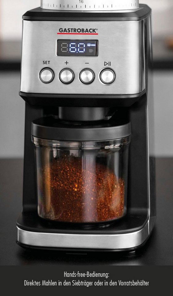 Gastroback Kaffeemühle 42643 Design Digital, 180 W, Kegelmahlwerk, 320 g  Bohnenbehälter, LED - Display und Energiesparmodus