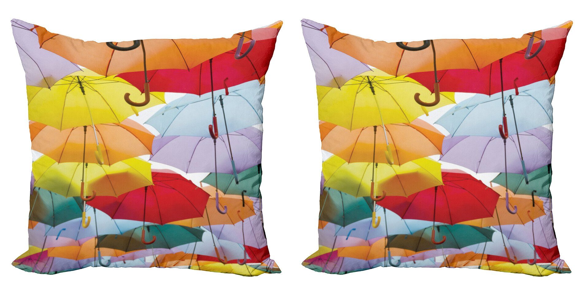 Kissenbezüge Modern Accent Doppelseitiger Digitaldruck, Abakuhaus (2 Stück), Bunt Gehängt Vivid Regenschirme