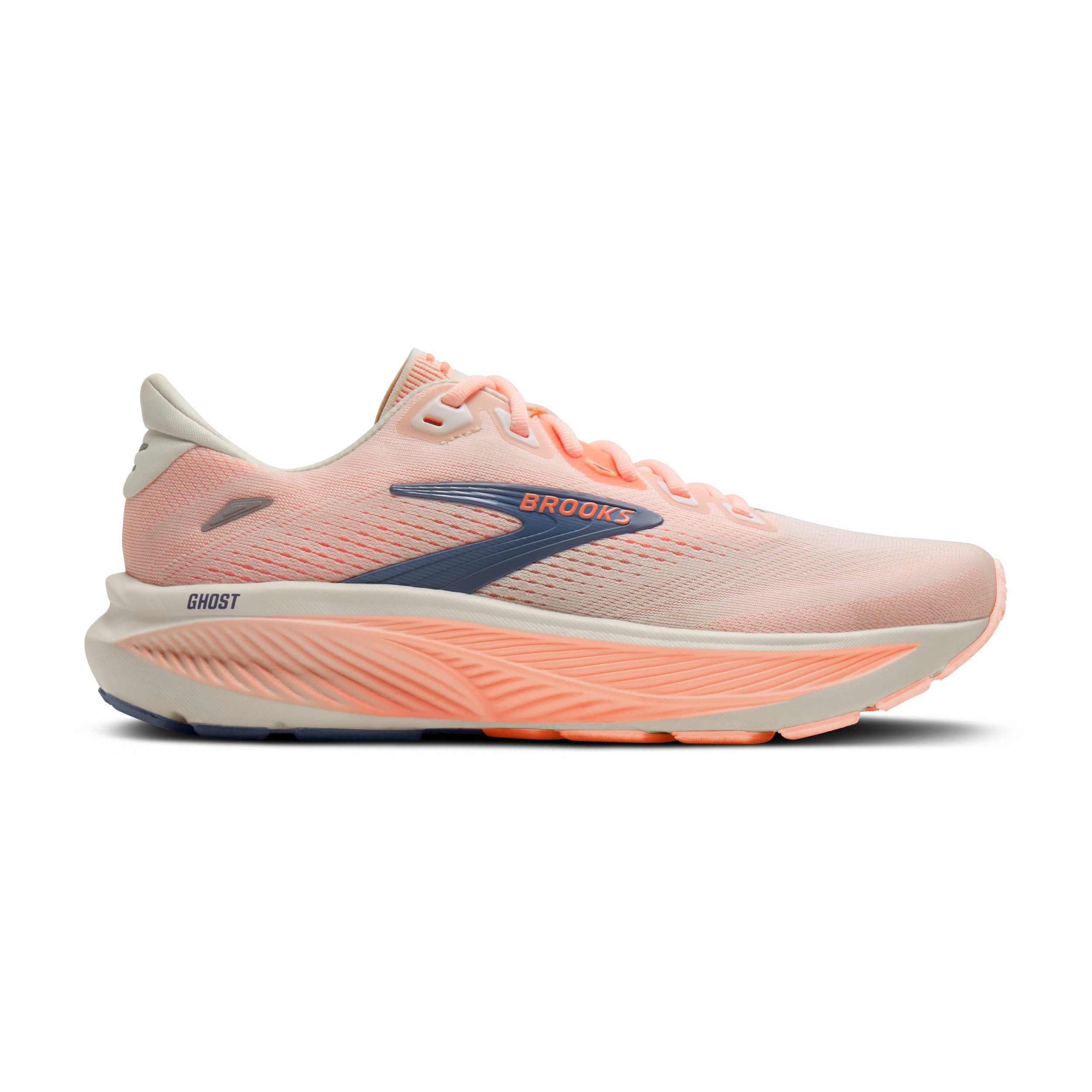 Brooks Ghost 18 Damen Laufschuh Schmal (2A) Star White/Cyber Peach/Grey Laufschuh