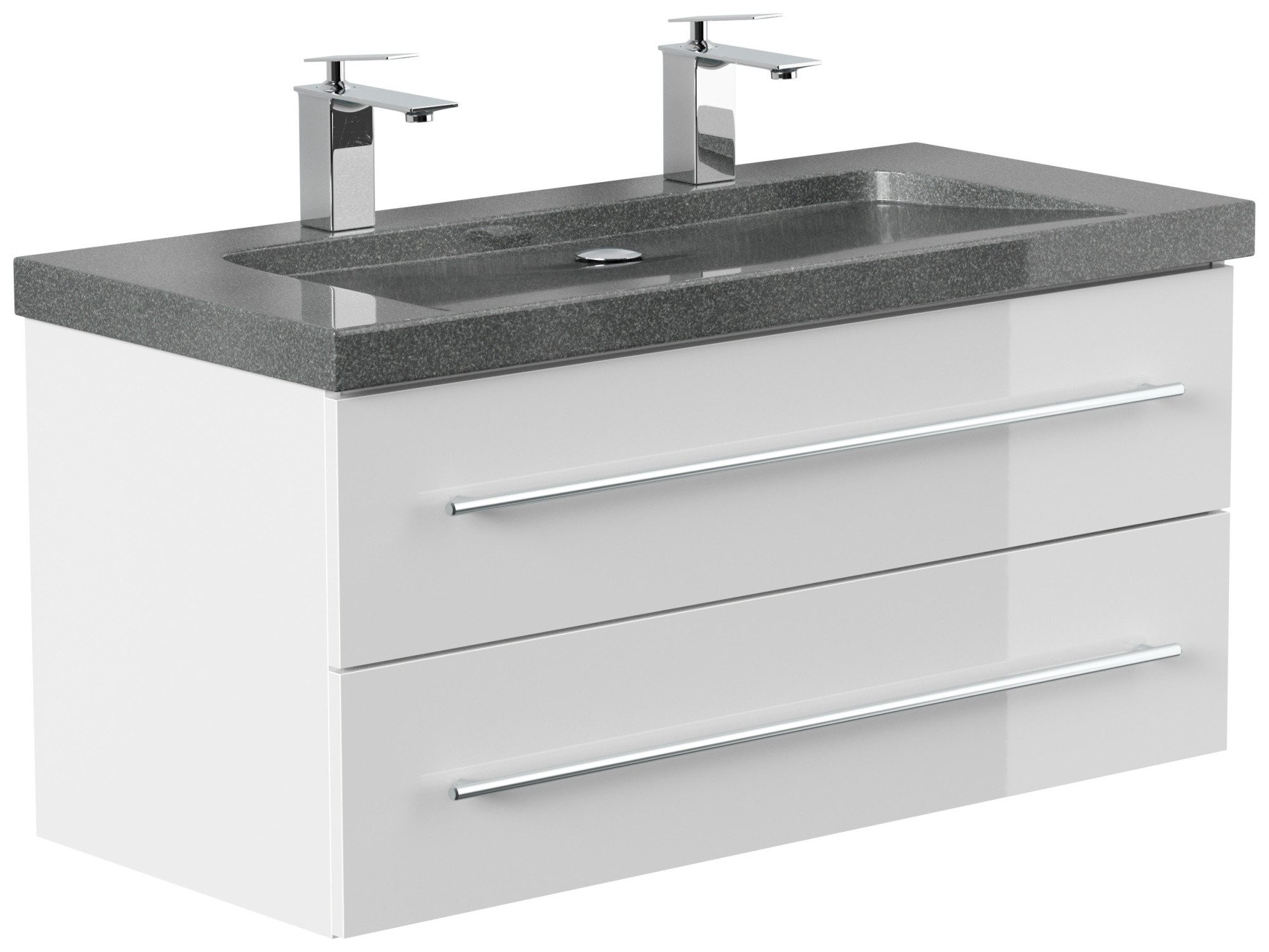 Magnolia Home Waschtisch Badmöbel Granit G654 Damo 100 cm 2 Hahnlöcher SoftClose weiß hochglanz