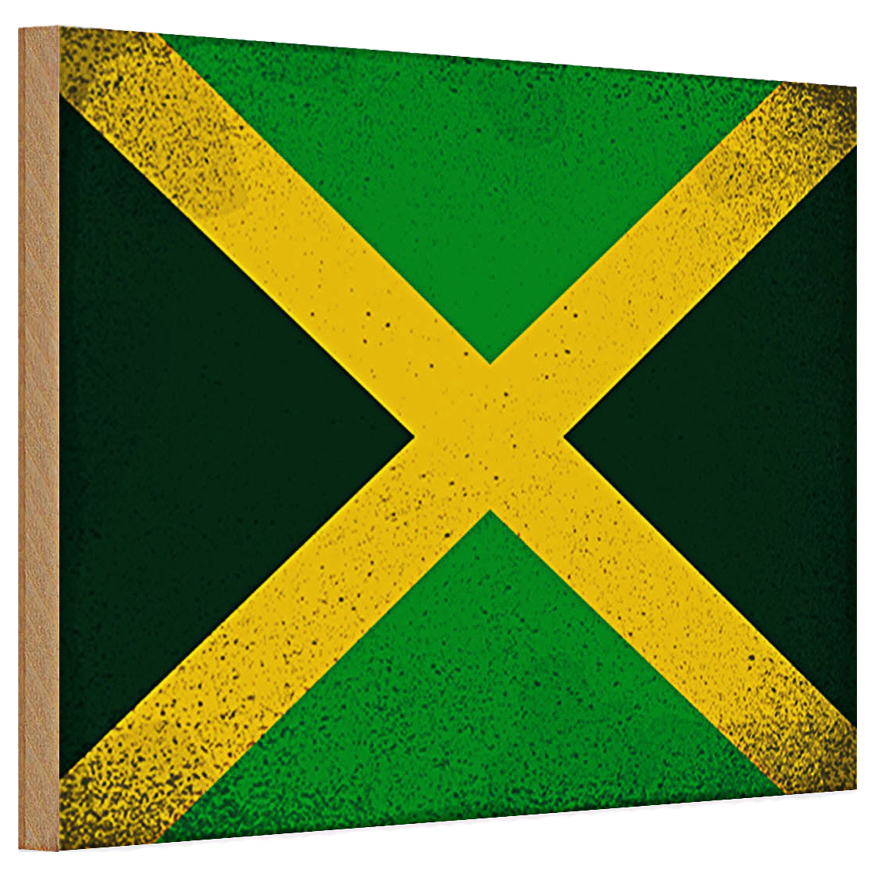 Roomando Holzbild Holzschild Flagge Jamaika 30x20cm Flag of Jamaica Vintage
