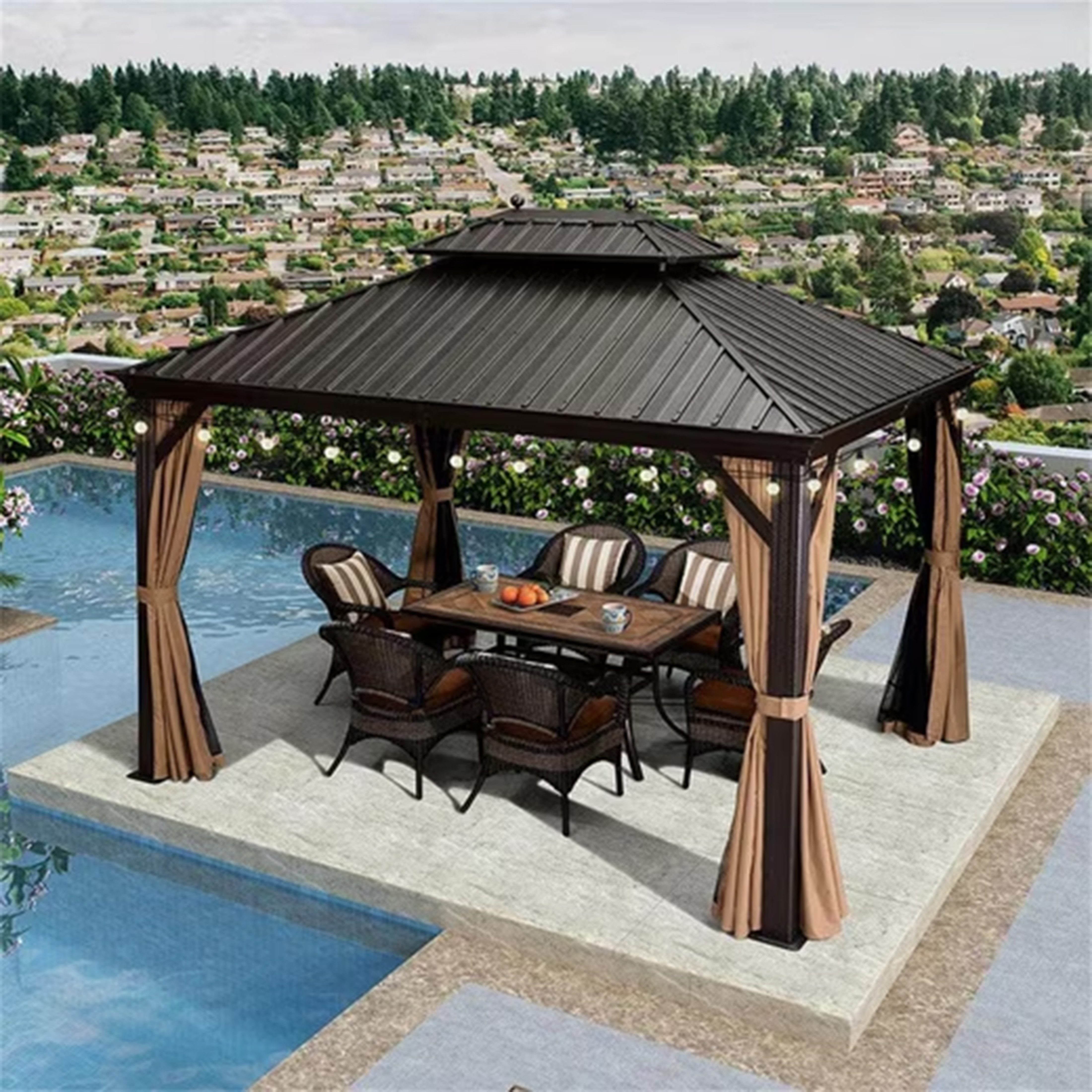 PURPLE LEAF Pavillon Hardtop Alu Gartenpavillon mit Seitenteilen und LED-Be günstig online kaufen