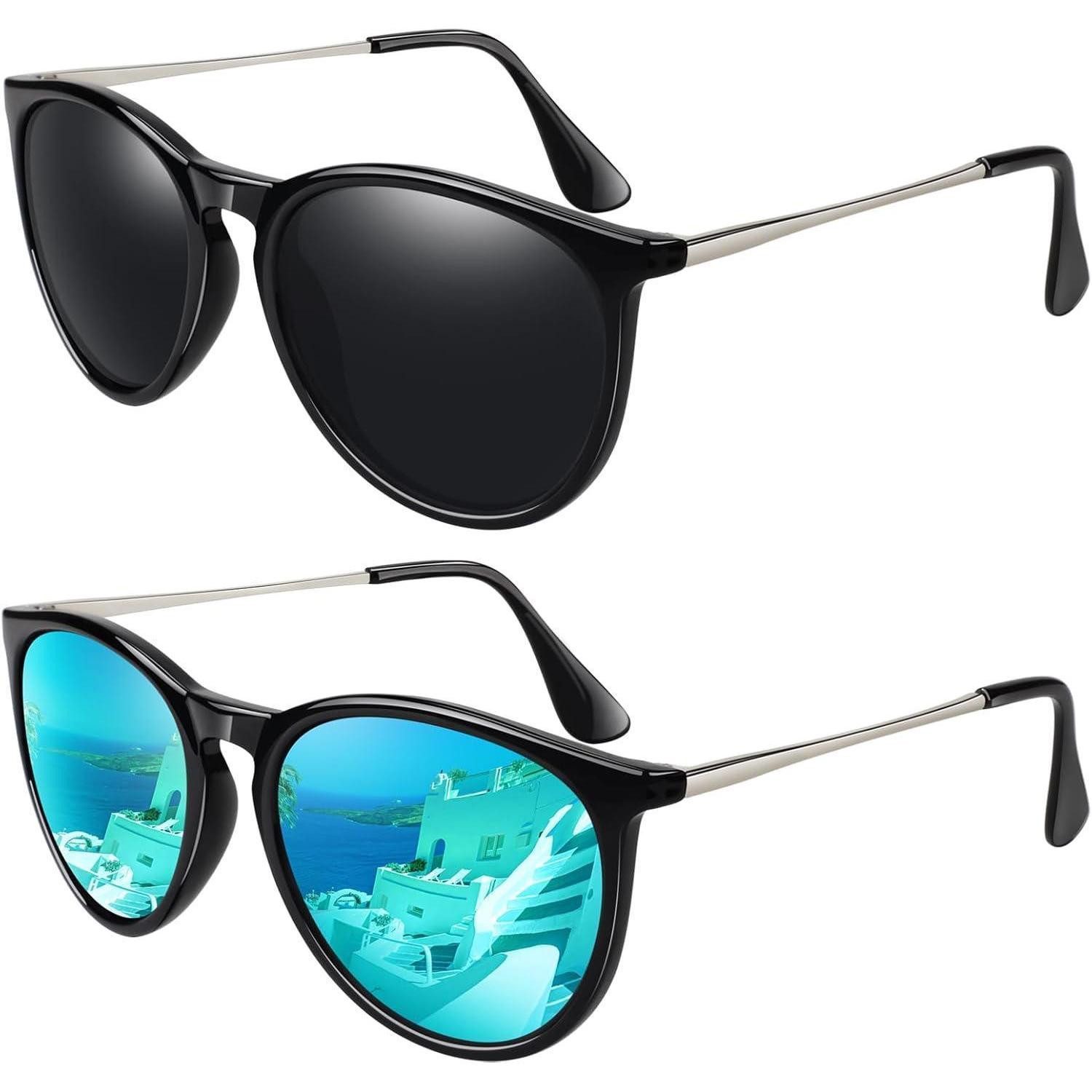 Retrosonnenbrille Sonnenbrille Damen Retro Rund Polarisiert 2er-Pack