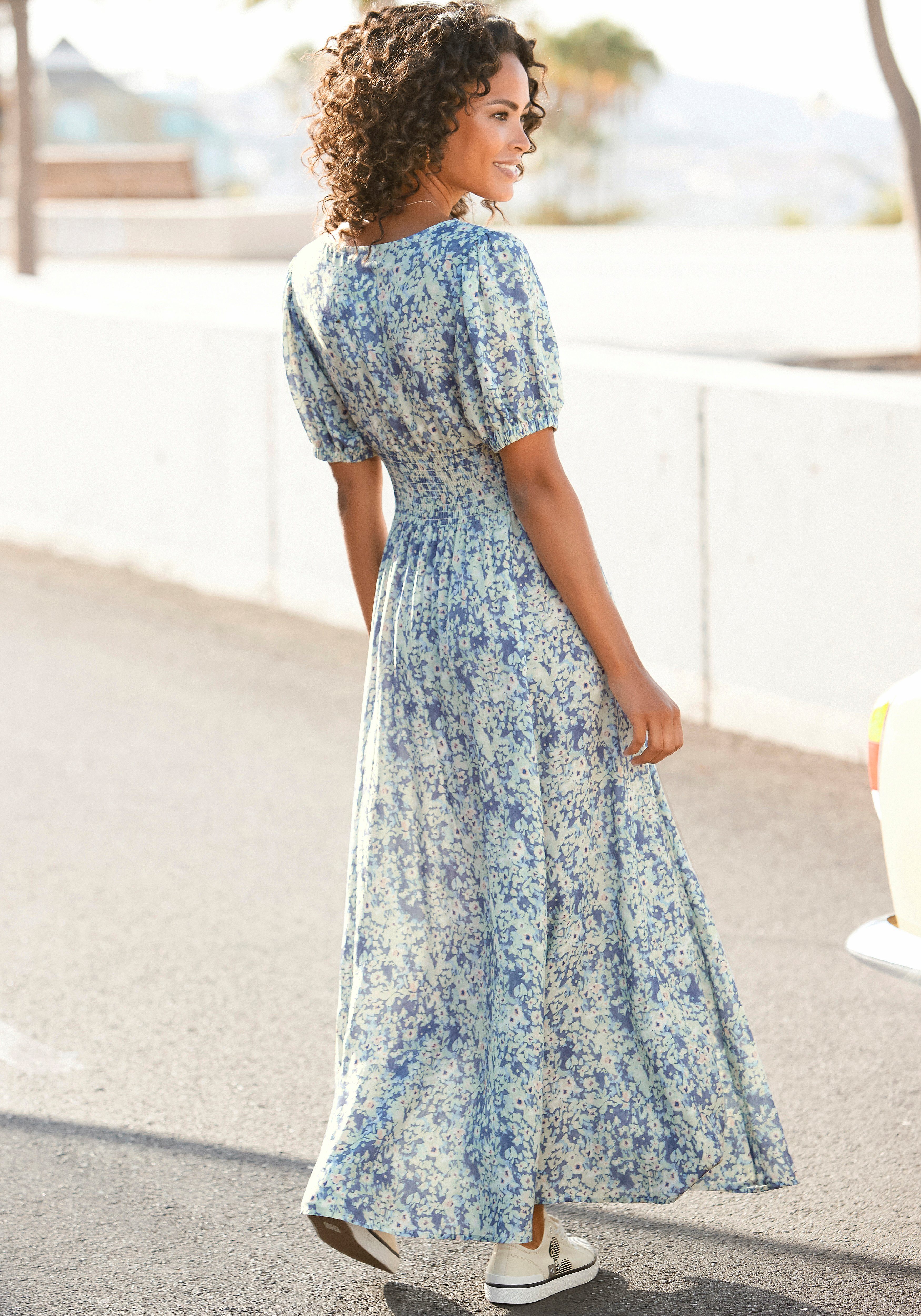 Buffalo Maxikleid mit zartem Blumendruck und V-Ausschnitt aus Webware kurzärmliges Sommerkleid, Strandkleid, Druckkleid, casual – Bild 3 von 5