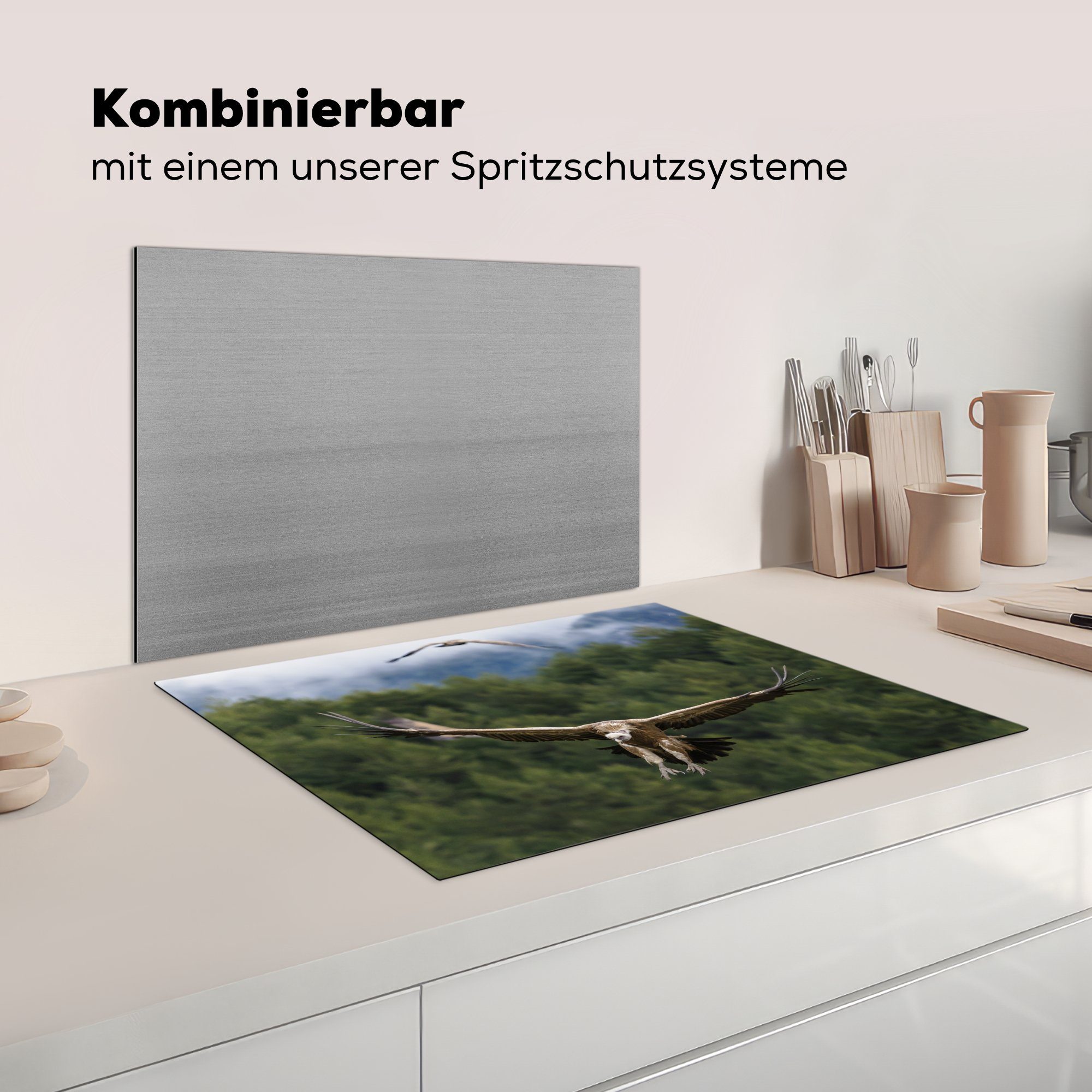 Wald, Schutz fliegen tlg), den Zwei küche, (1 Induktionskochfeld über Ceranfeldabdeckung Vinyl, für MuchoWow Herdblende-/Abdeckplatte Gänsegeier 71x52 die cm,