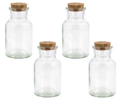 Creativery Deko-Glas, Glasflaschen mit Korken 11cm klar transparent 125ml, 4er Set