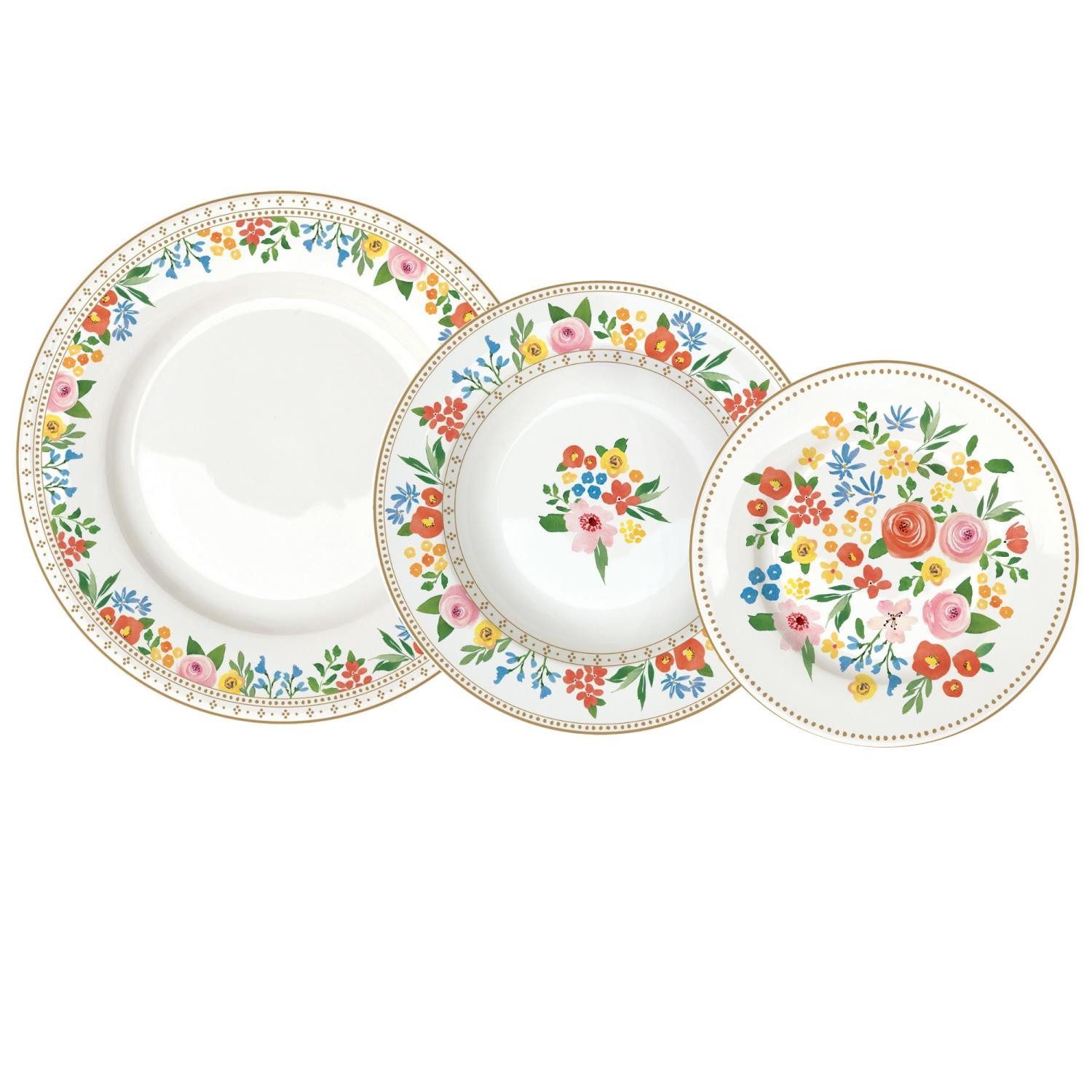 EasyLife Frühstücks-Geschirrset Boho Flowers, Porzellan, Spülmaschinengeeignet, Mehrfarbig, Motiv: Blumen
