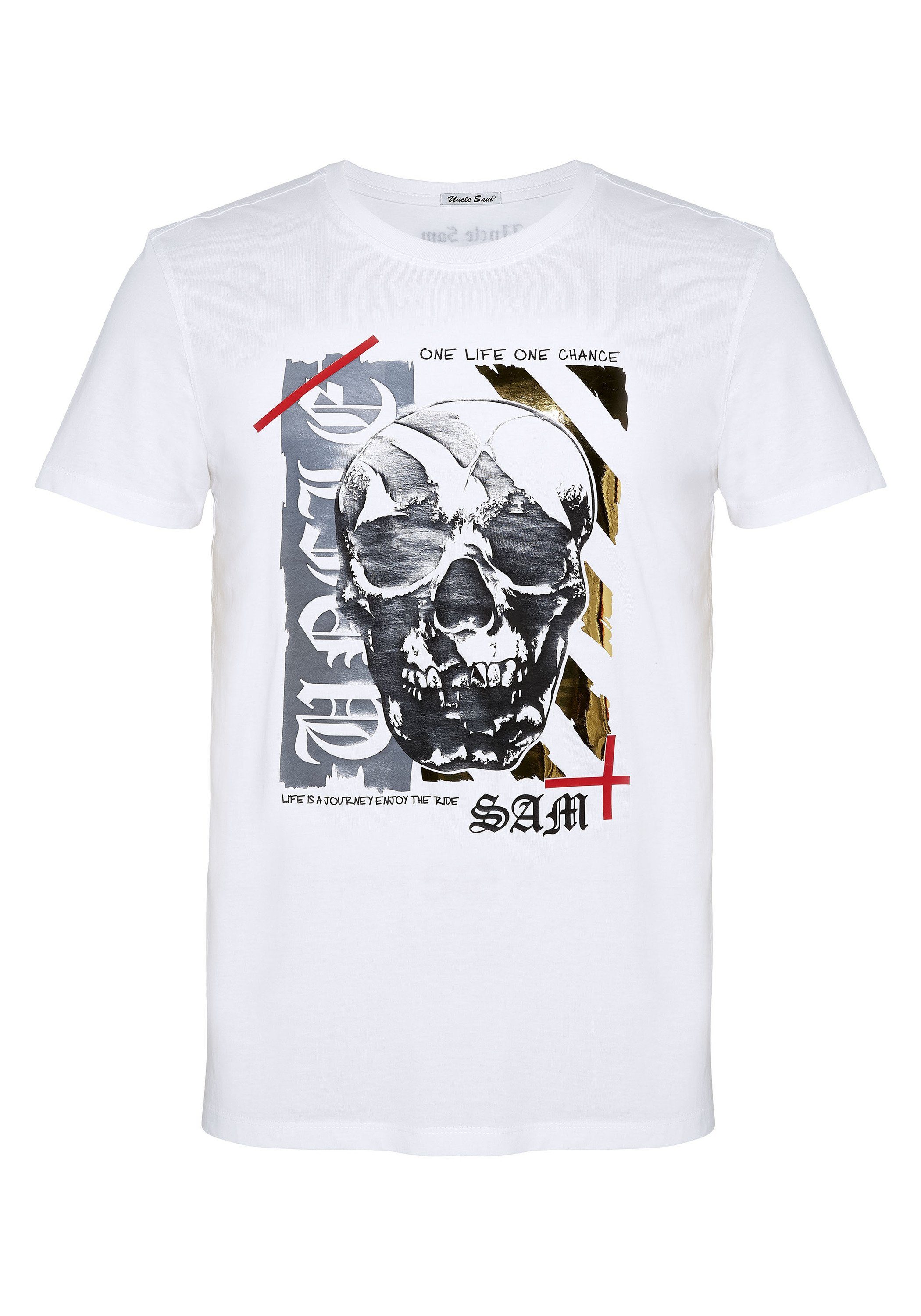 Uncle Sam Print-Shirt mit Totenkopf Print 11-0601 Bright White