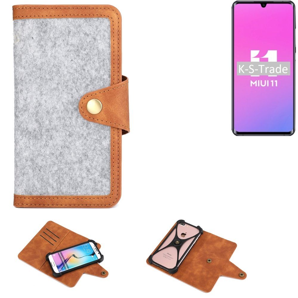 K-S-Trade Handyhülle für Xiaomi Mi Note 10 Lite, Handyhülle Schutzhülle Filz-Hülle Kunst-Leder hellgrau braun