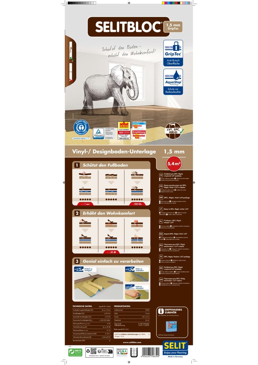 Selit Trittschalldämmplatte Selitbloc GripTec Vinyl- Designboden-Unterlage