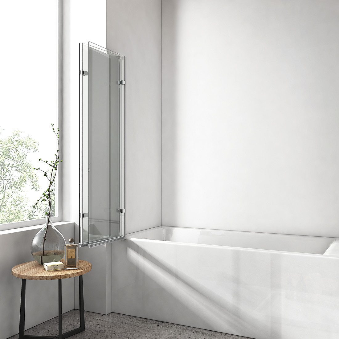 EMKE Badewannenaufsatz Badewannenfaltwand 3-teilig, 180° faltbar, Spritzschutz für Badewanne, Einscheibensicherheitsglas, (Set), mit NANO einfach-Reinigung Besc – Bild 3 von 5