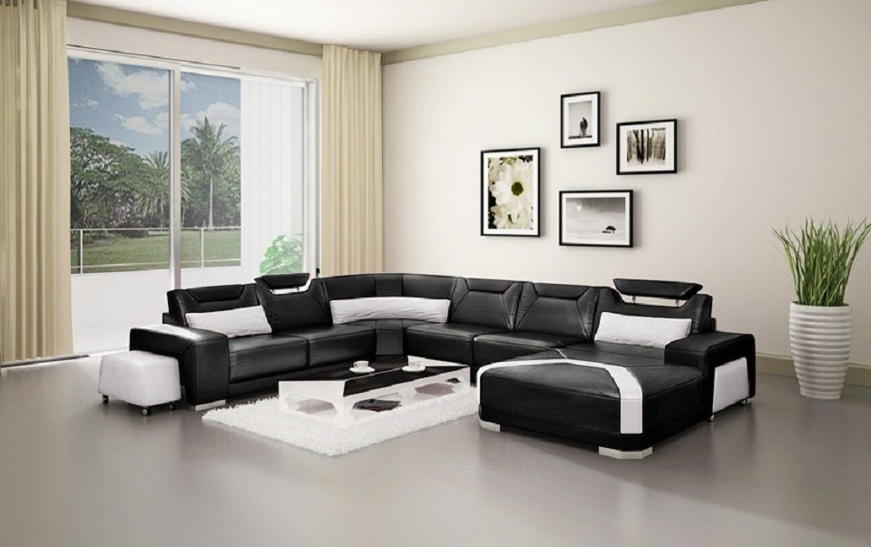 JVmoebel Eck Schwarz Couch Ecksofa Ecksofa Form U Eckcouch Made in Polster, Sofa Wohnlandschaft Europe