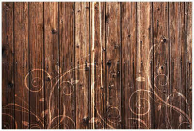 Wallario Sichtschutzzaunmatten »Holz in dunkelbraun mit Blumenmuster - Schnörkel«