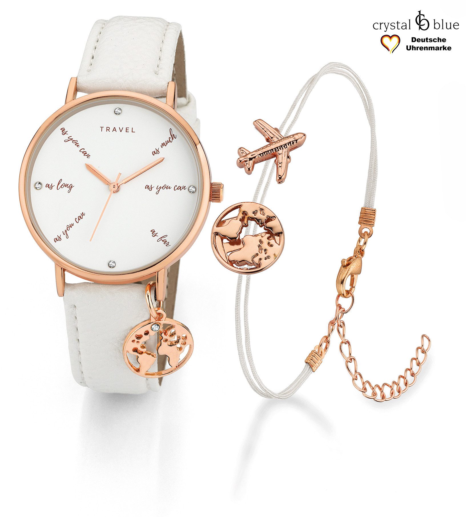 crystal blue Quarzuhr Set Damenuhr und Armband Travel weiß rosegold, kosten günstig online kaufen