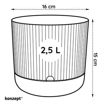 KONZEPT Blumentopf mit Untersetzer, 16 cm Durchmesser (Übertopf in Anthrazit/Beige/Weiß/Weinrot, 2,4 L), Pflanzentopf Geriffelt aus Kunstoff