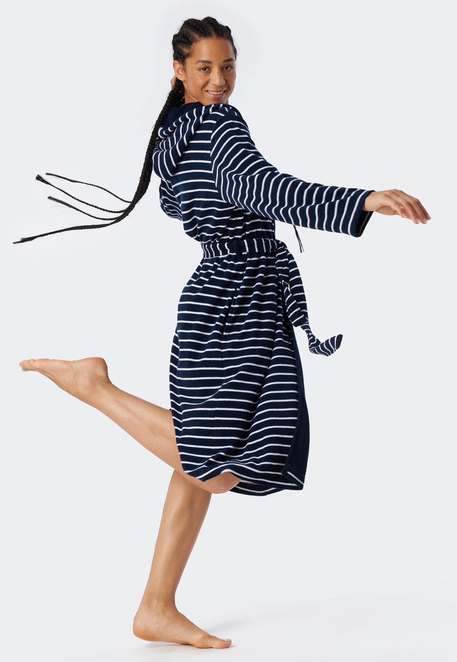 Schiesser Bademantel - leichter Damenbademantel gestreift - mit Kapuze, Mid günstig online kaufen