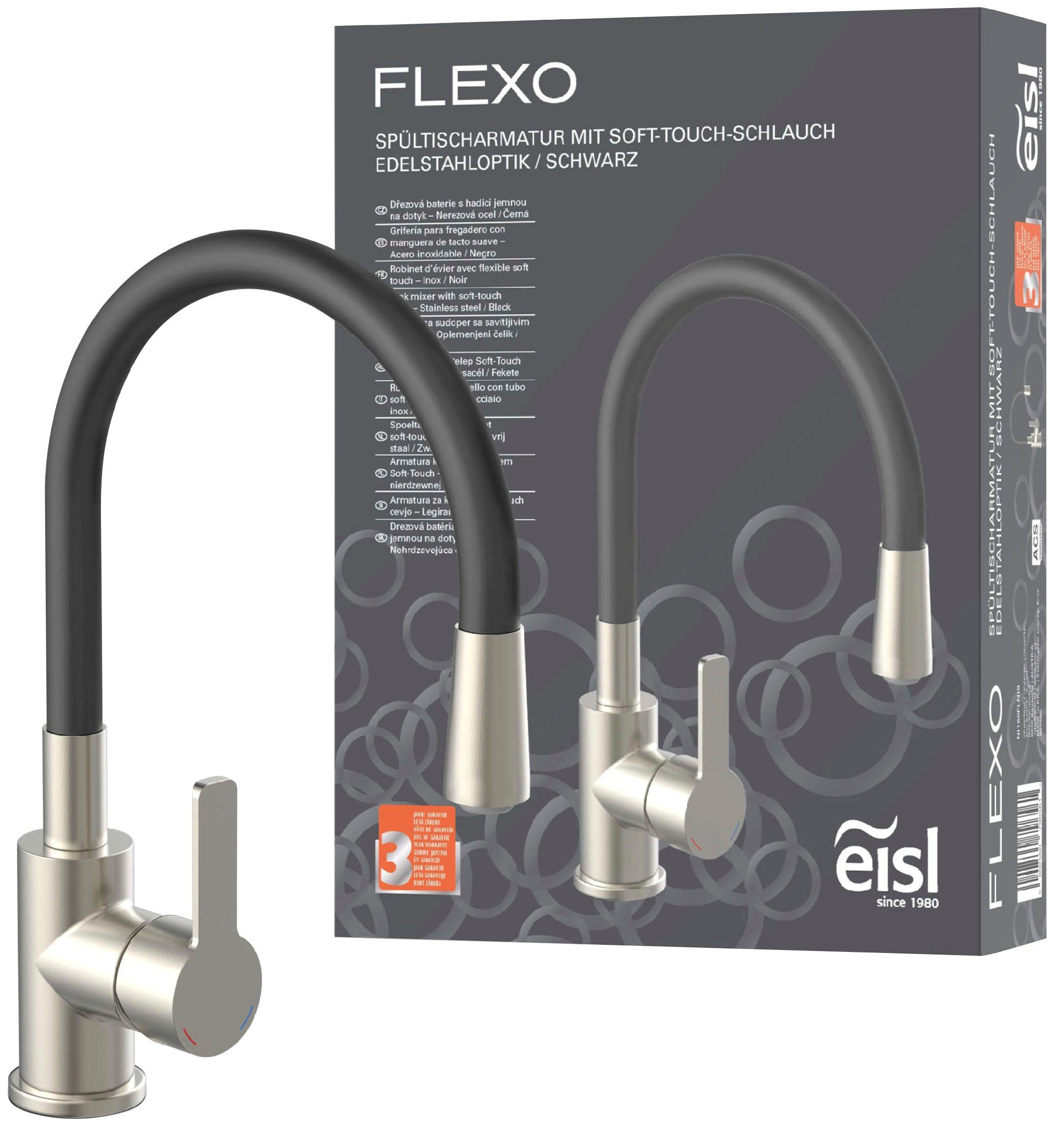 Eisl Spültischarmatur Flexo Küchenarmatur, flexibel, Edelstahl, Soft-Touch, Eco-Click, Cold-Start
