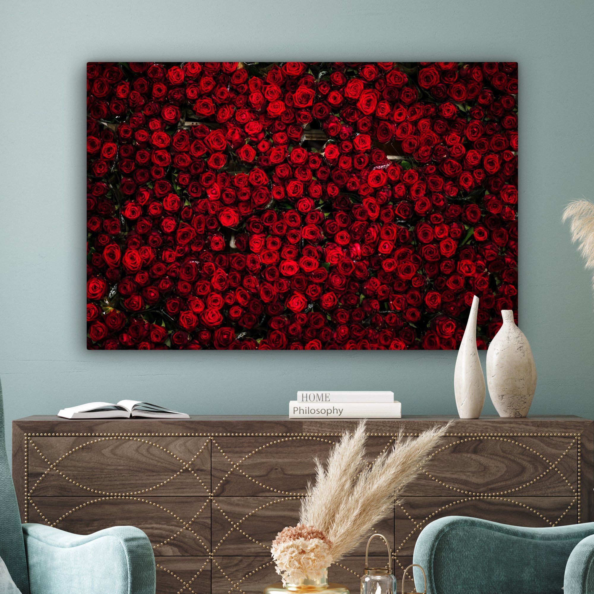 Rosen - Wohnbereiche, XXL, Blumen - für Gemälde, alle Wandbild cm (1 120x80 Rot, Leinwandbild OneMillionCanvasses® St), großes,