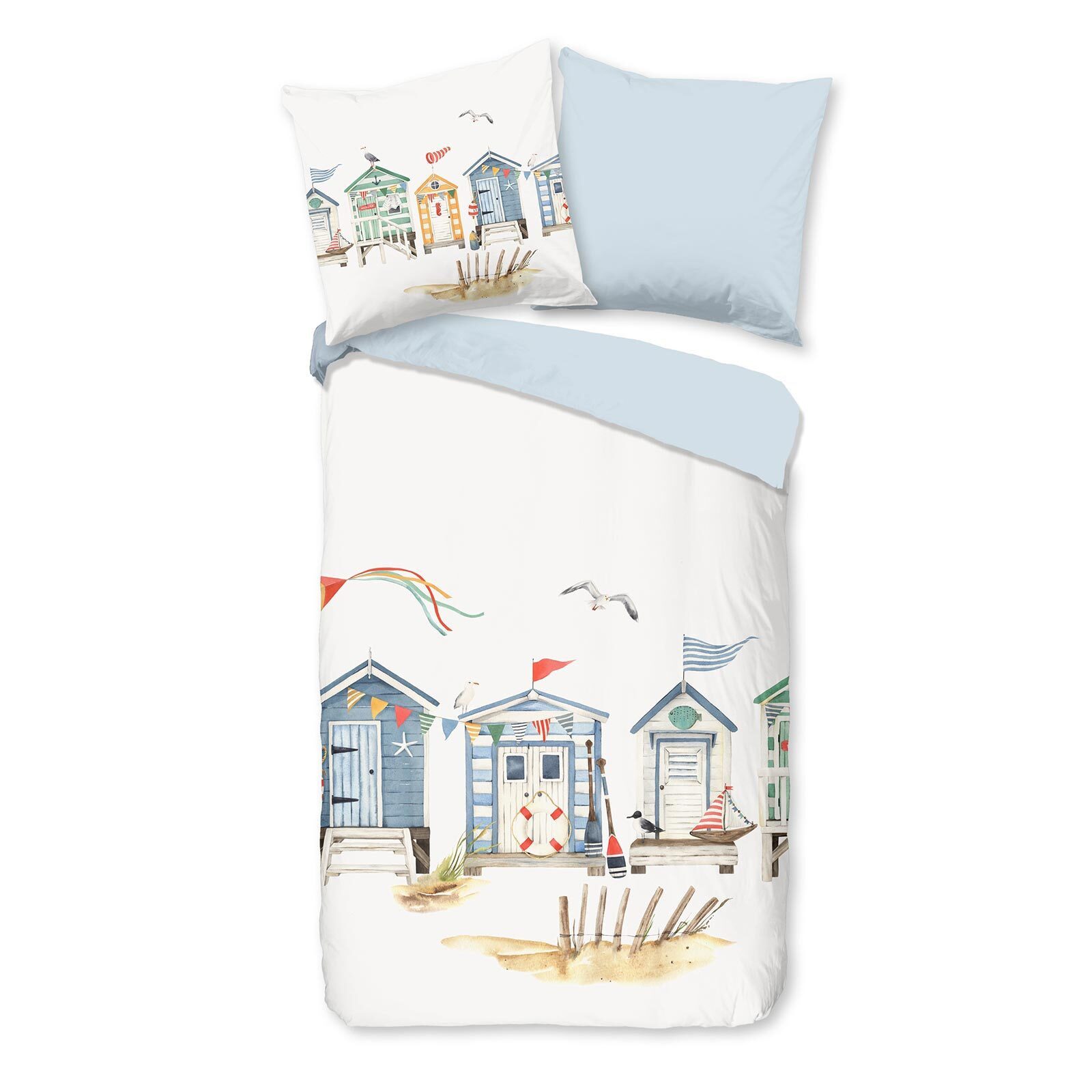 TRAUMSCHLAF Bettwäsche Strandhäuser, Renforce, 2 teilig, maritimes Design aus 100% Baumwolle