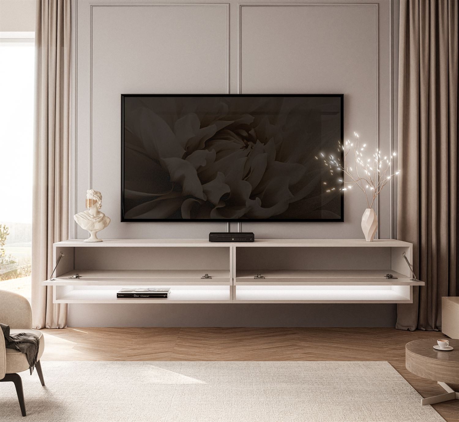 Lookway Lowboard CALANTE 180 cm RTV Hängeschrank mit LED-Beleuchtung, 180x30x35 cm – Bild 5 von 5